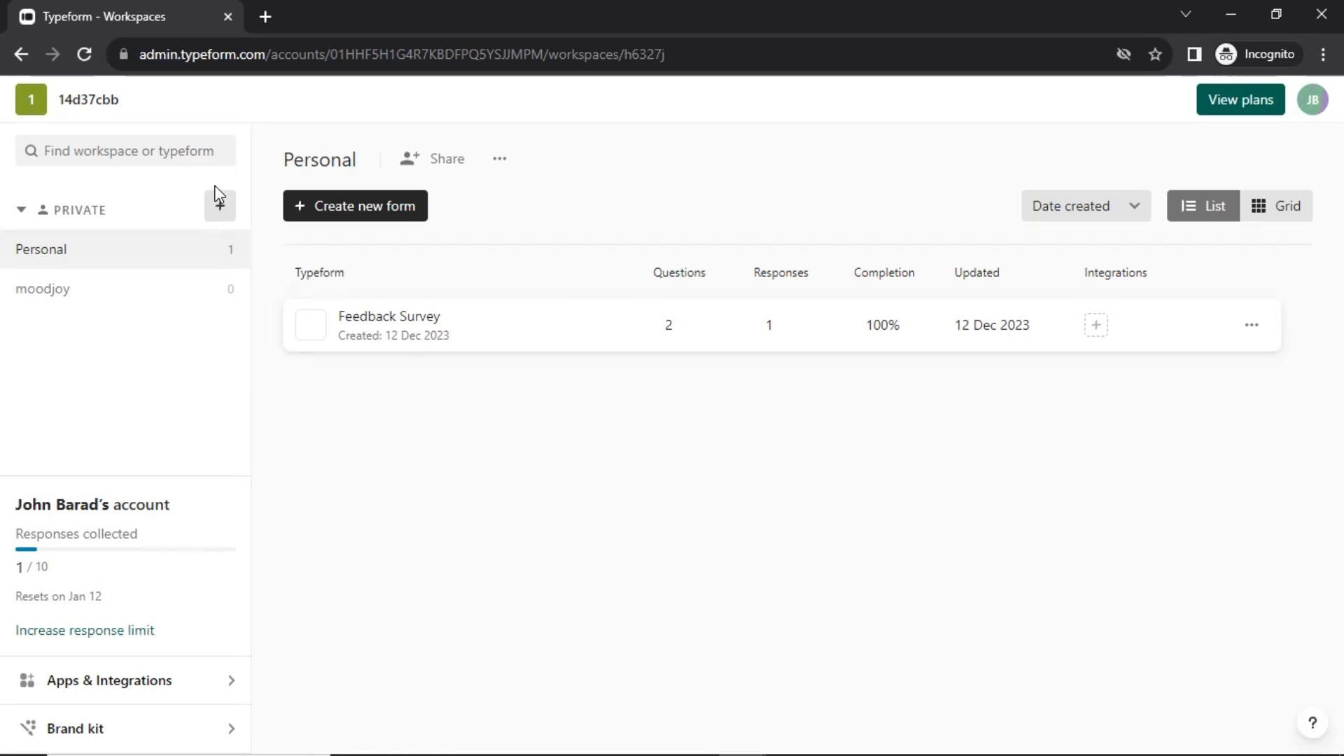 Typeform screenshot