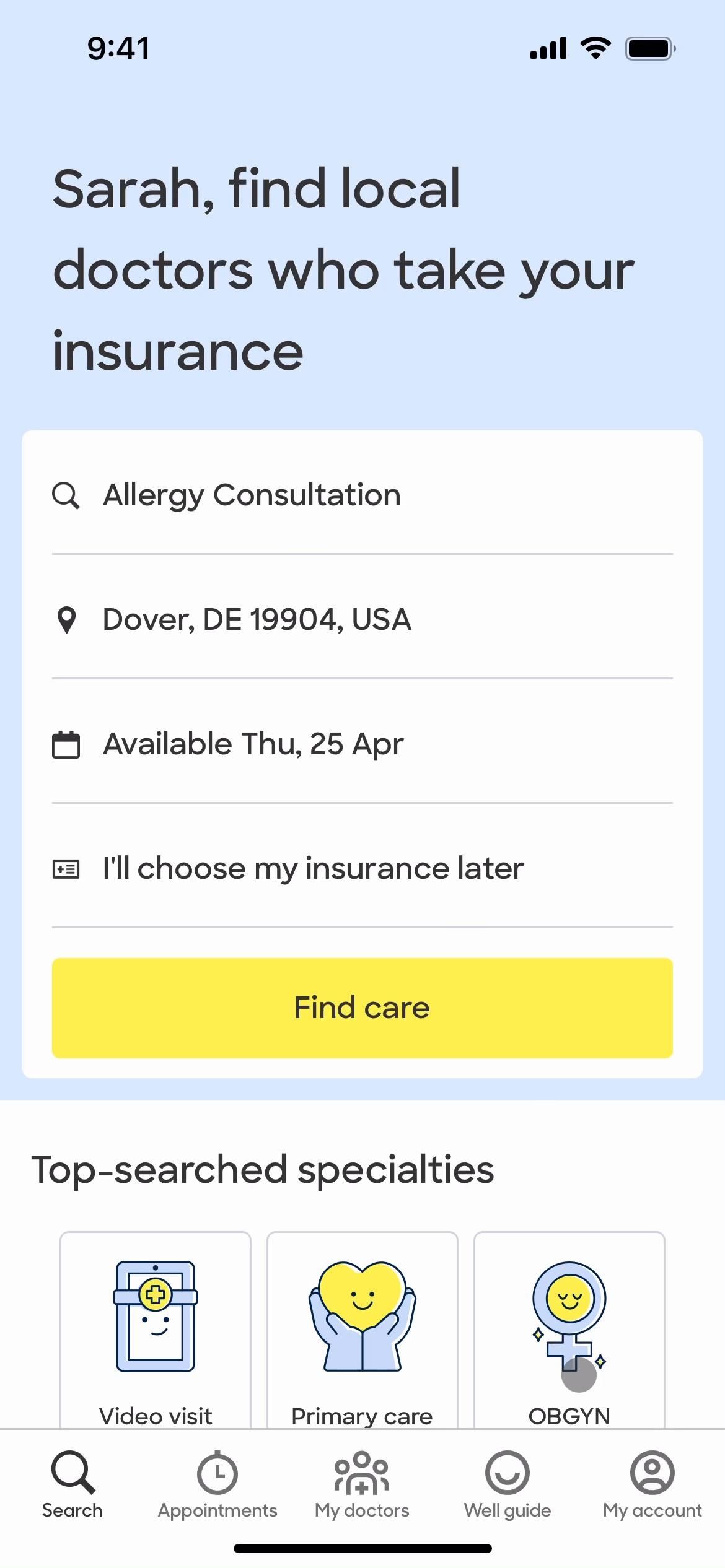 Zocdoc screenshot
