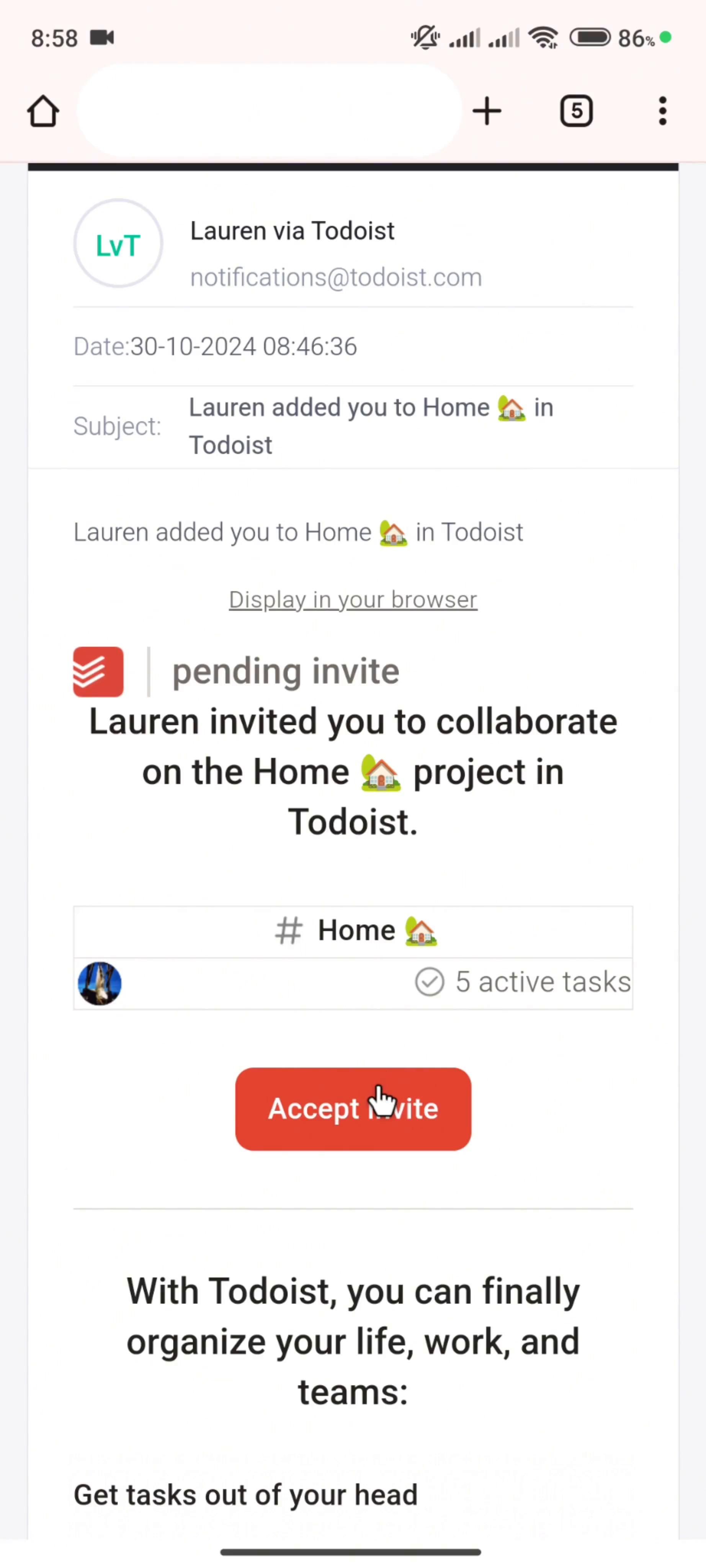 Accepting an invite on Todoist video thumbnail