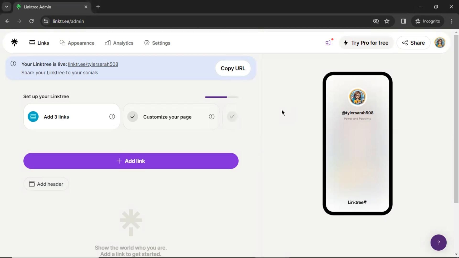 Linktree screenshot