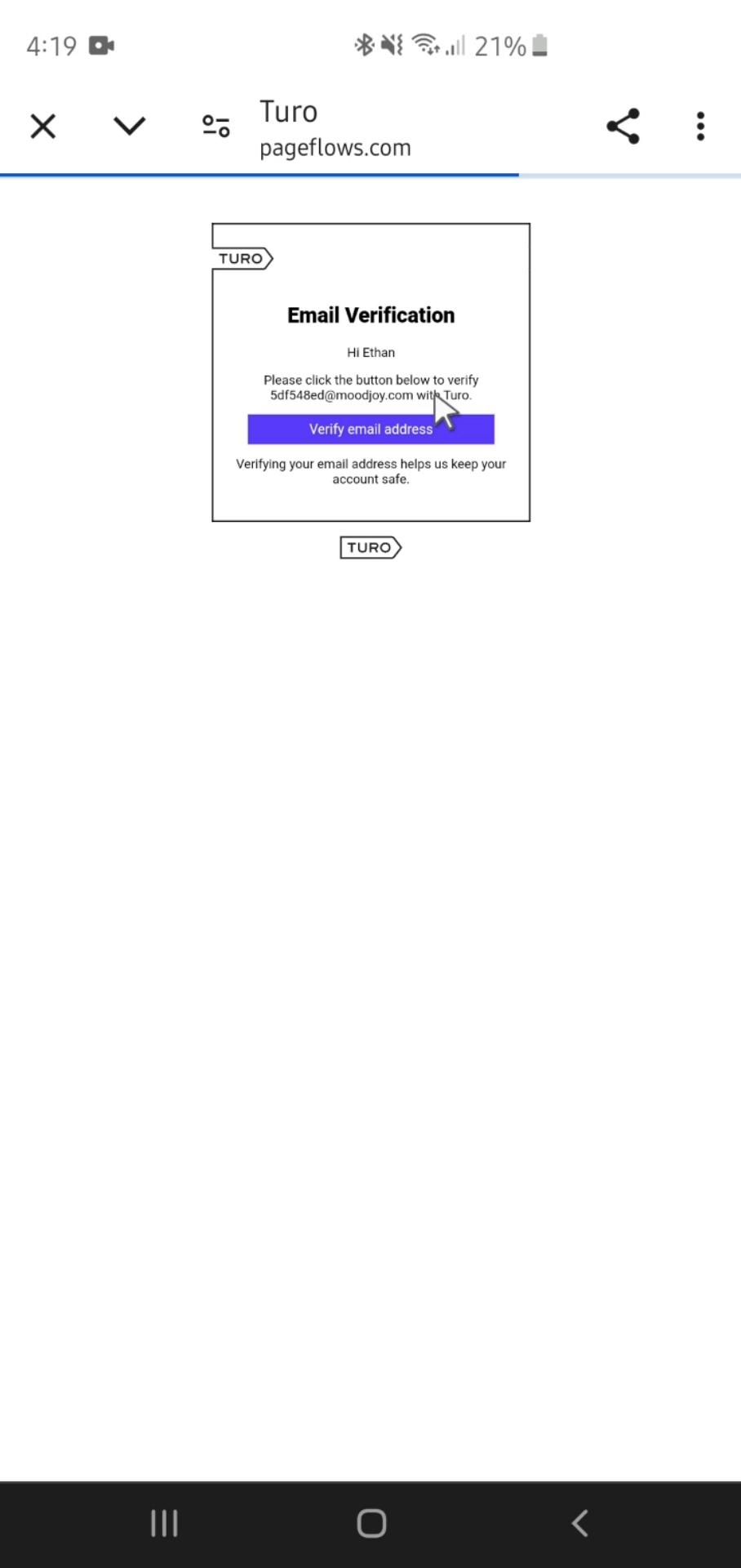 Verifying email address on Turo video thumbnail
