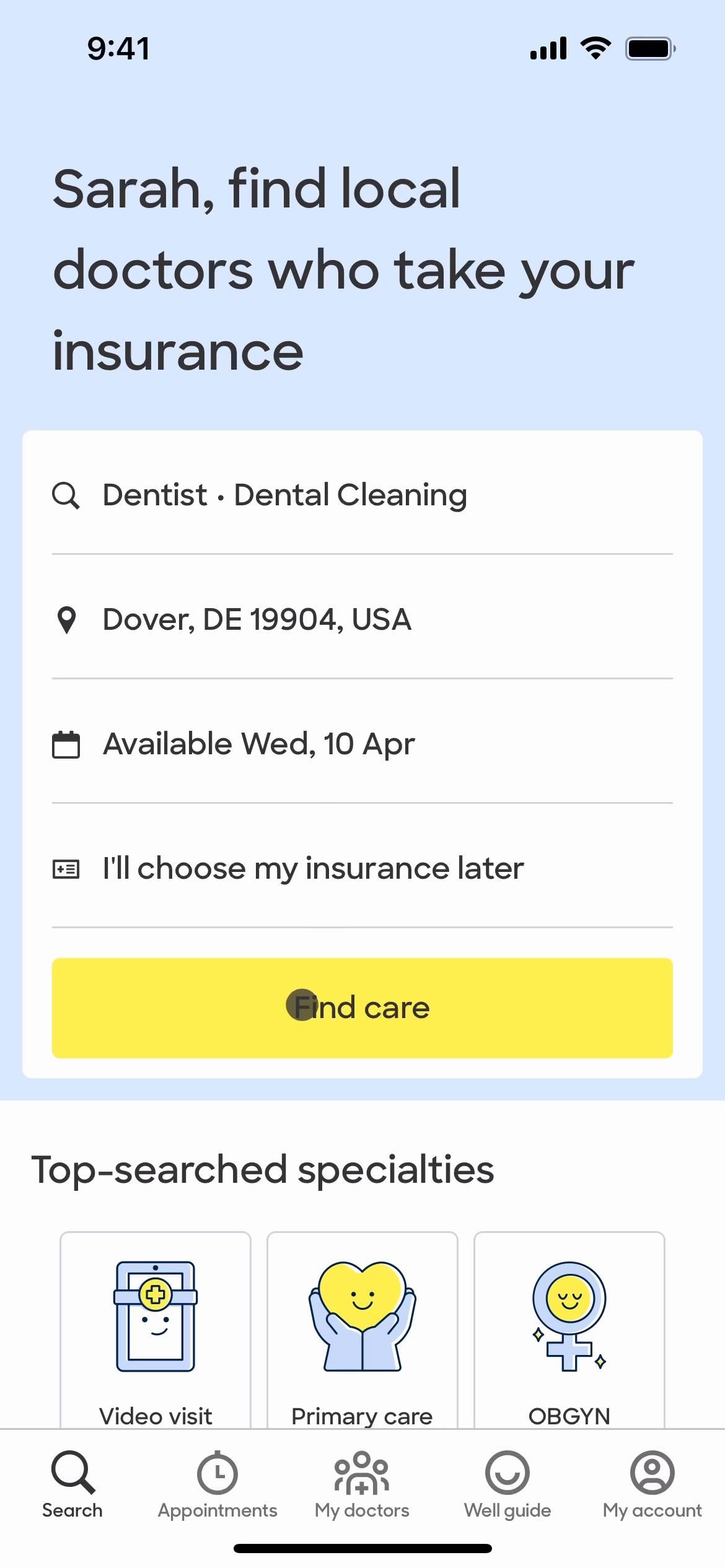 Zocdoc screenshot