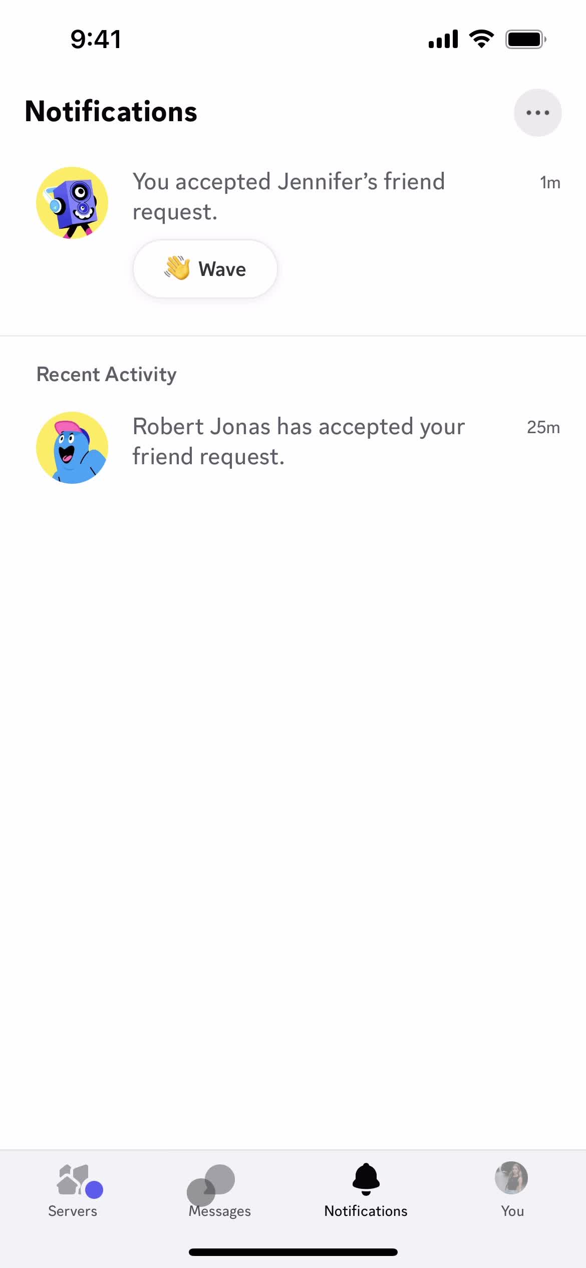 Accepting a friend request screenshot