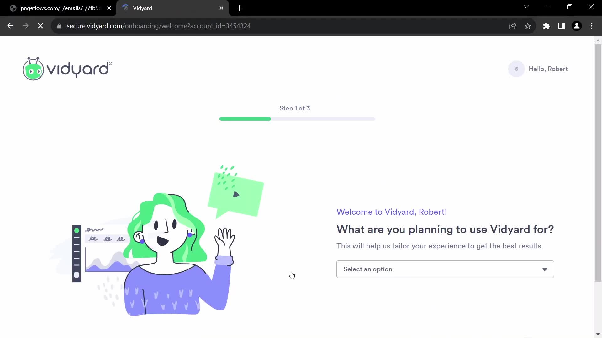 Screenshot of Onboarding questions on Accepting an invite on Vidyard user flow