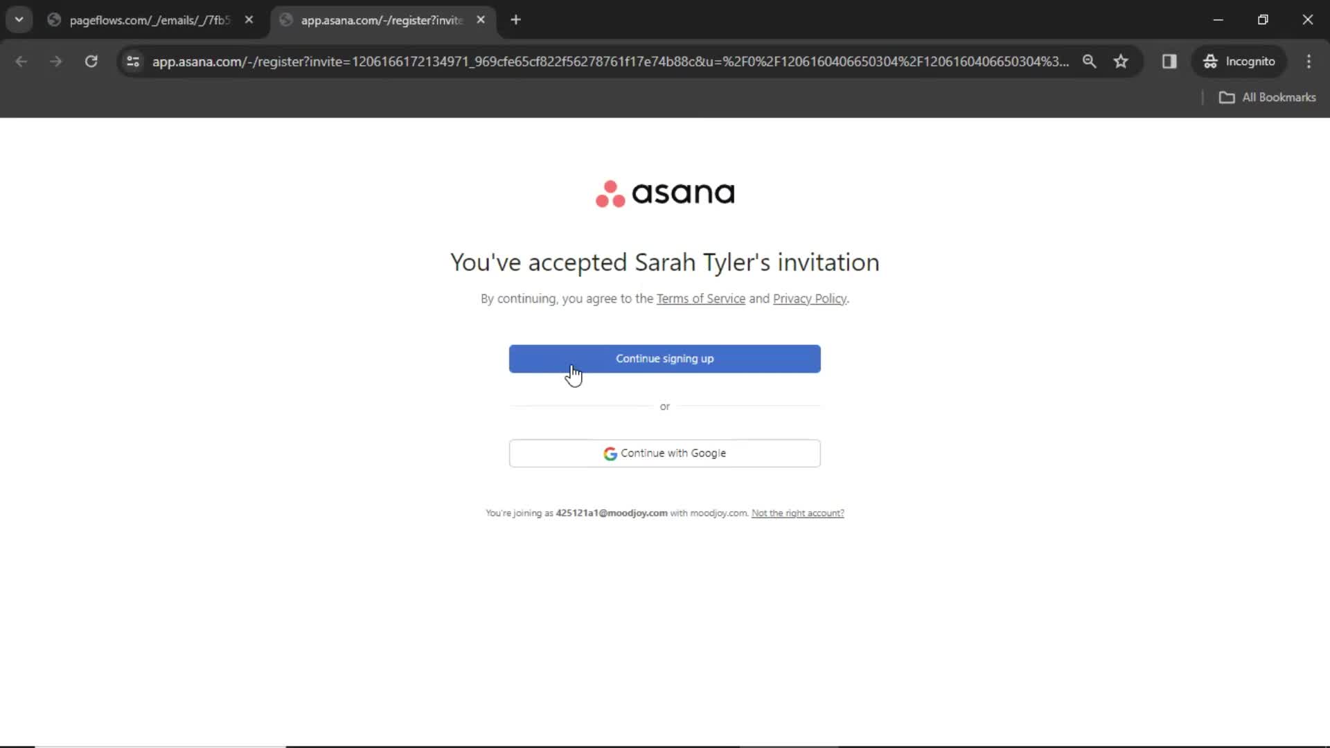 Asana sign up screenshot