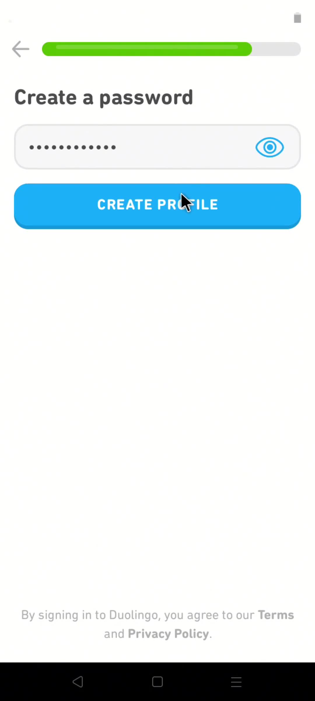 Duolingo create profile screenshot