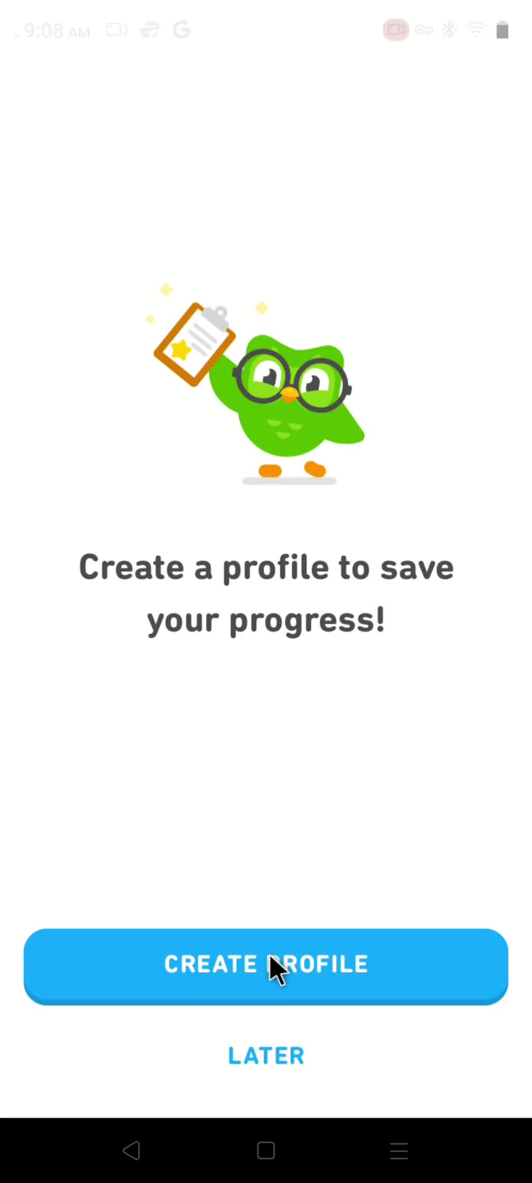 Duolingo create profile screenshot