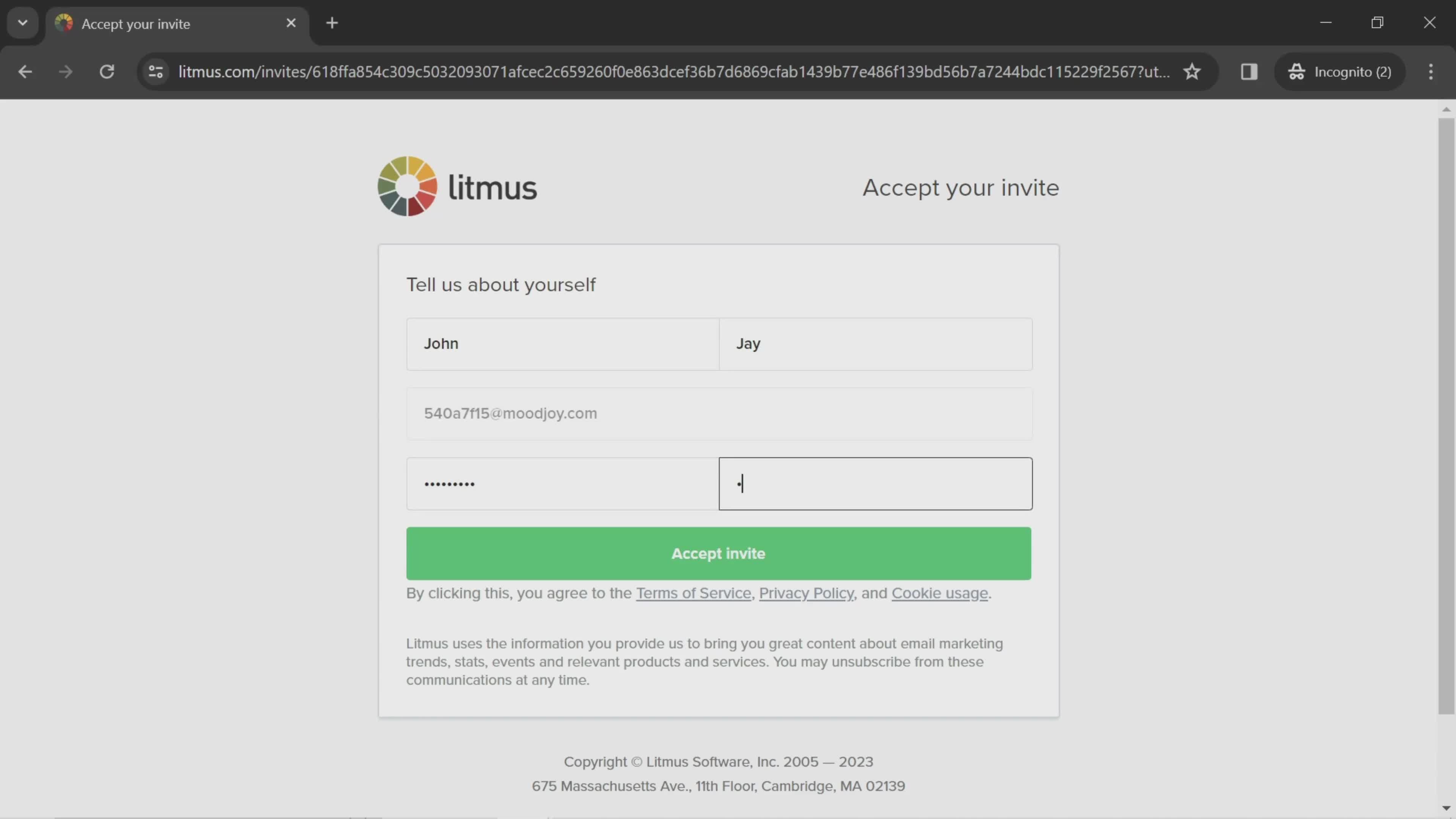 Litmus confirm password screenshot