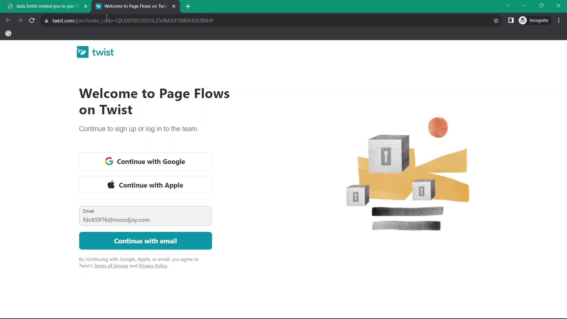 Screenshot of Sign up on Accepting an invite on Twist user flow