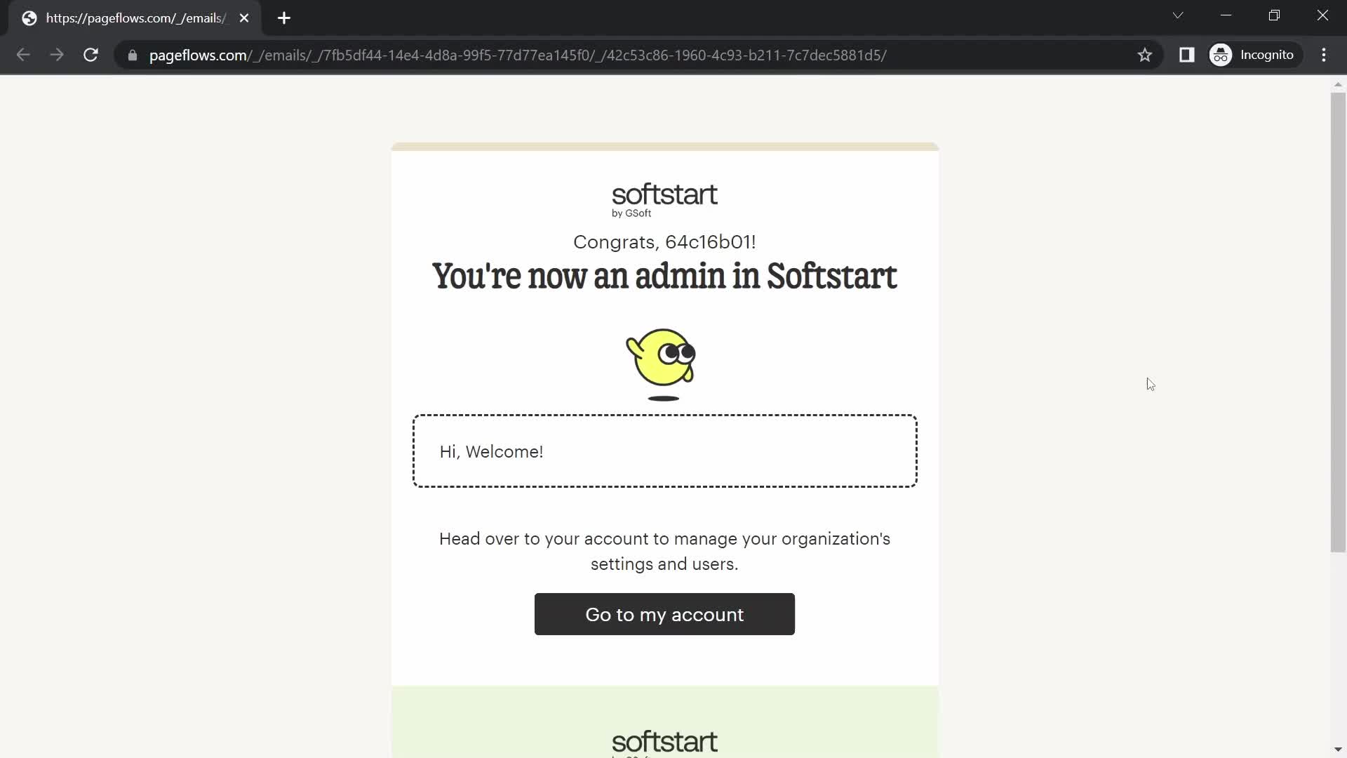 Screenshot of Invite email on Accepting an invite on Softstart user flow