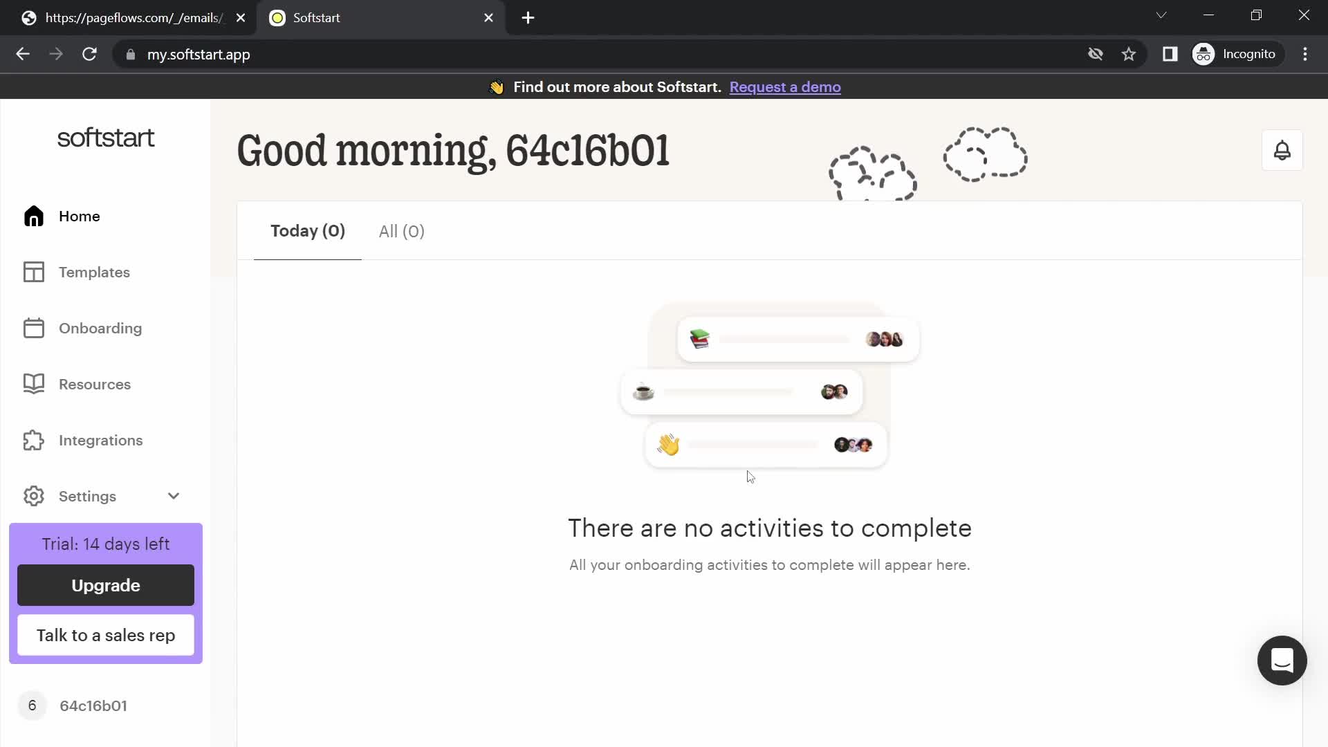 Screenshot of Tasks on Accepting an invite on Softstart user flow