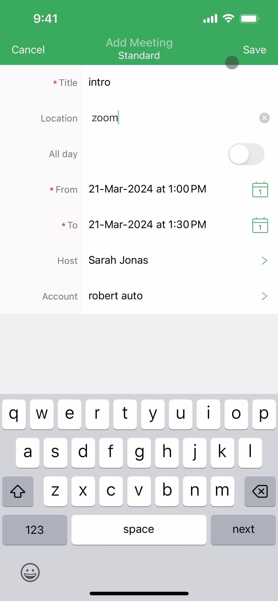 Adding an account screenshot