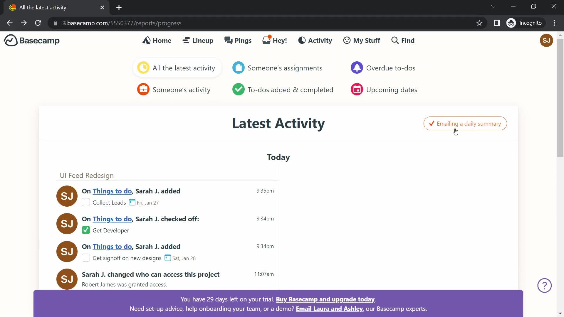 Activity feed screenshot