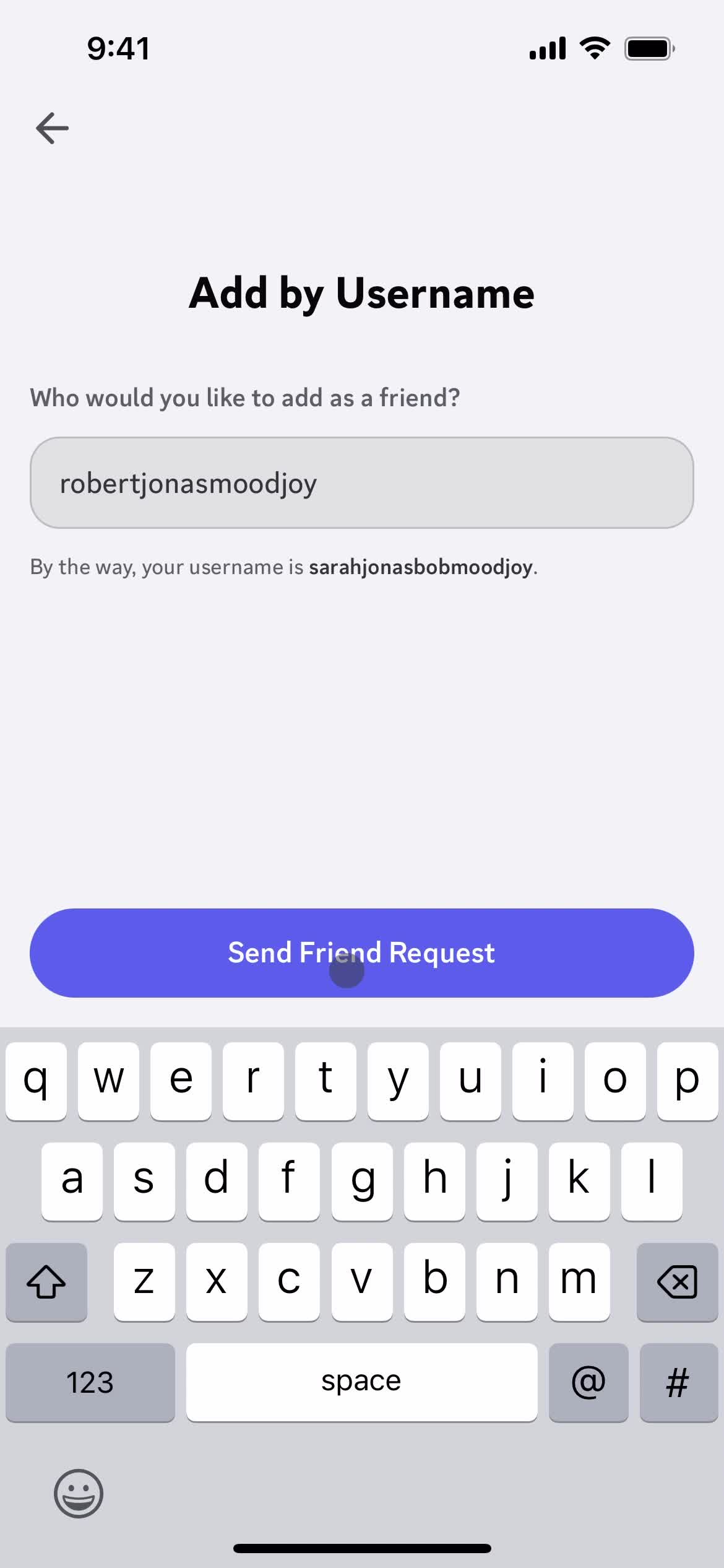 Adding a friend screenshot