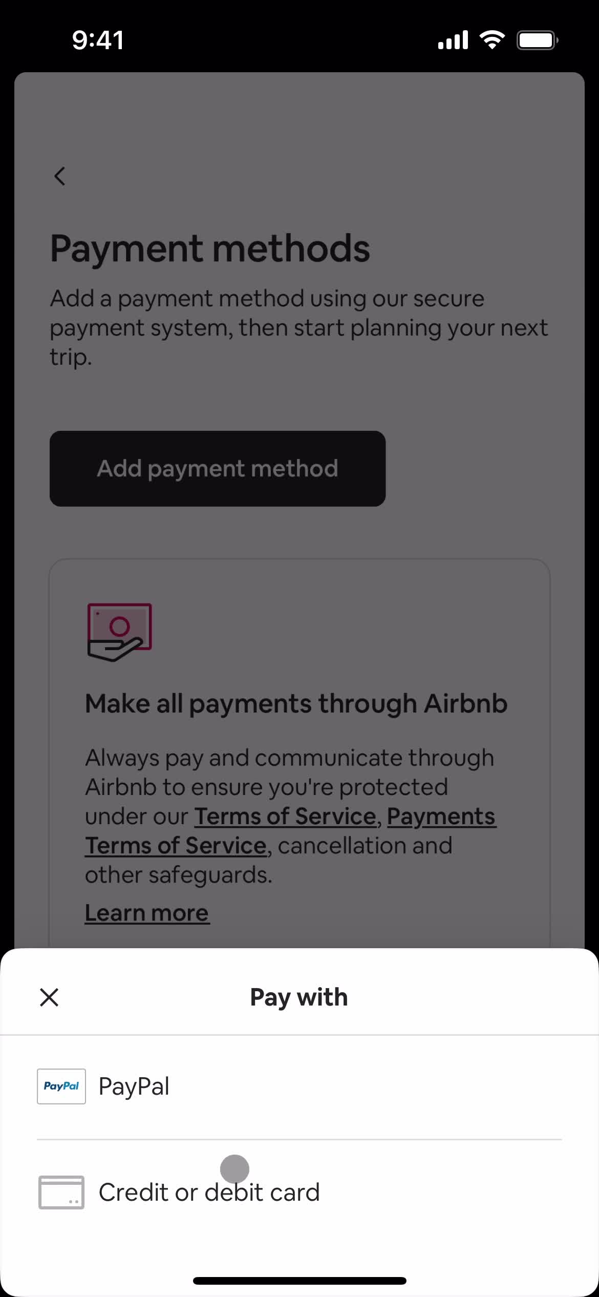 Adding payment details screenshot