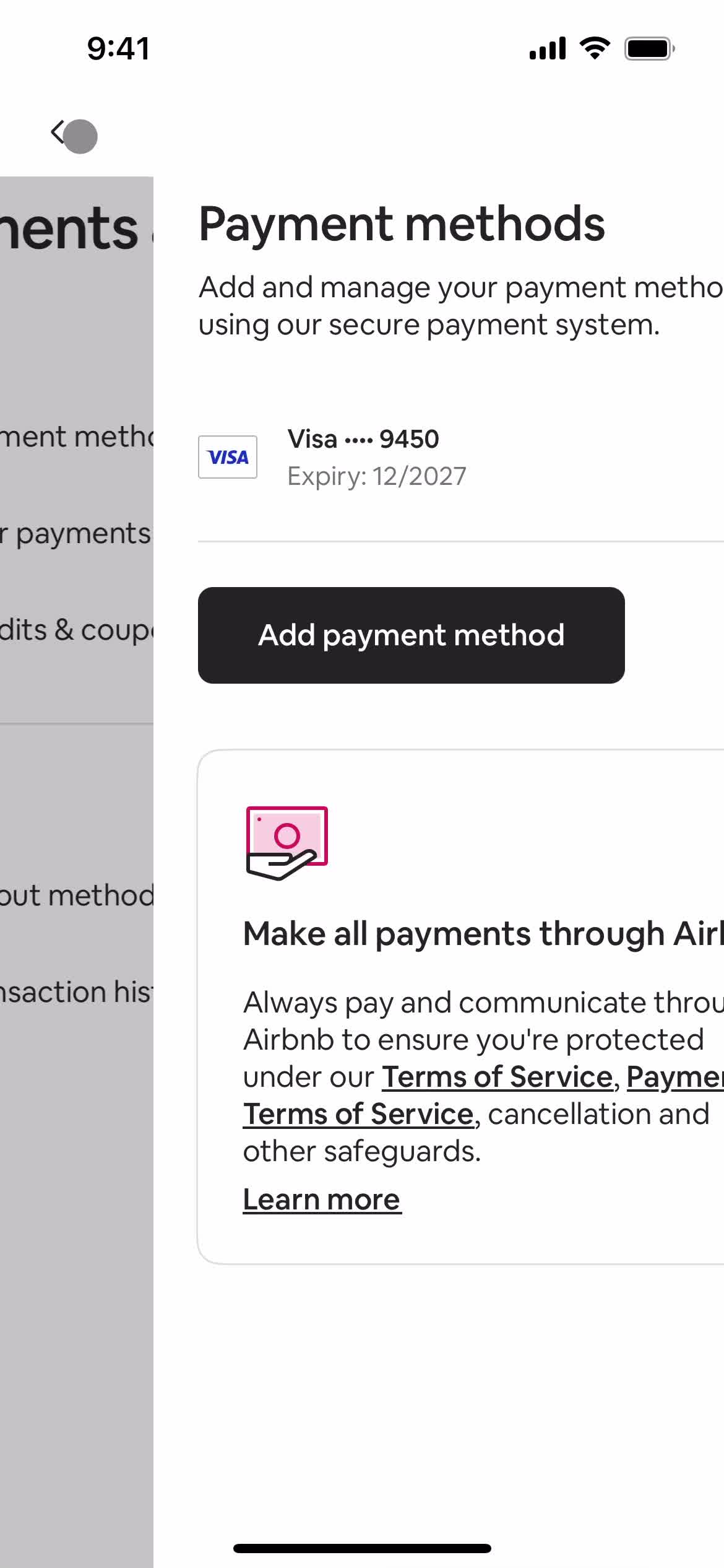 Adding payment details screenshot