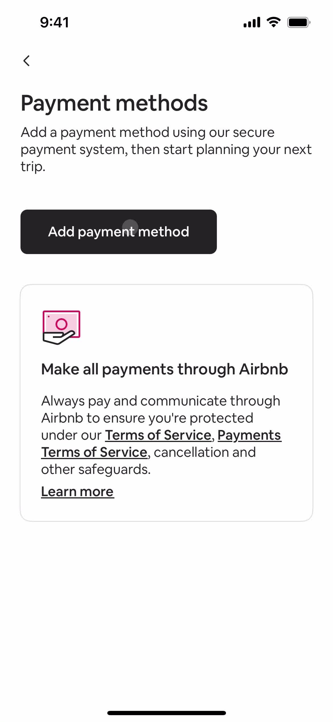 Adding payment details screenshot