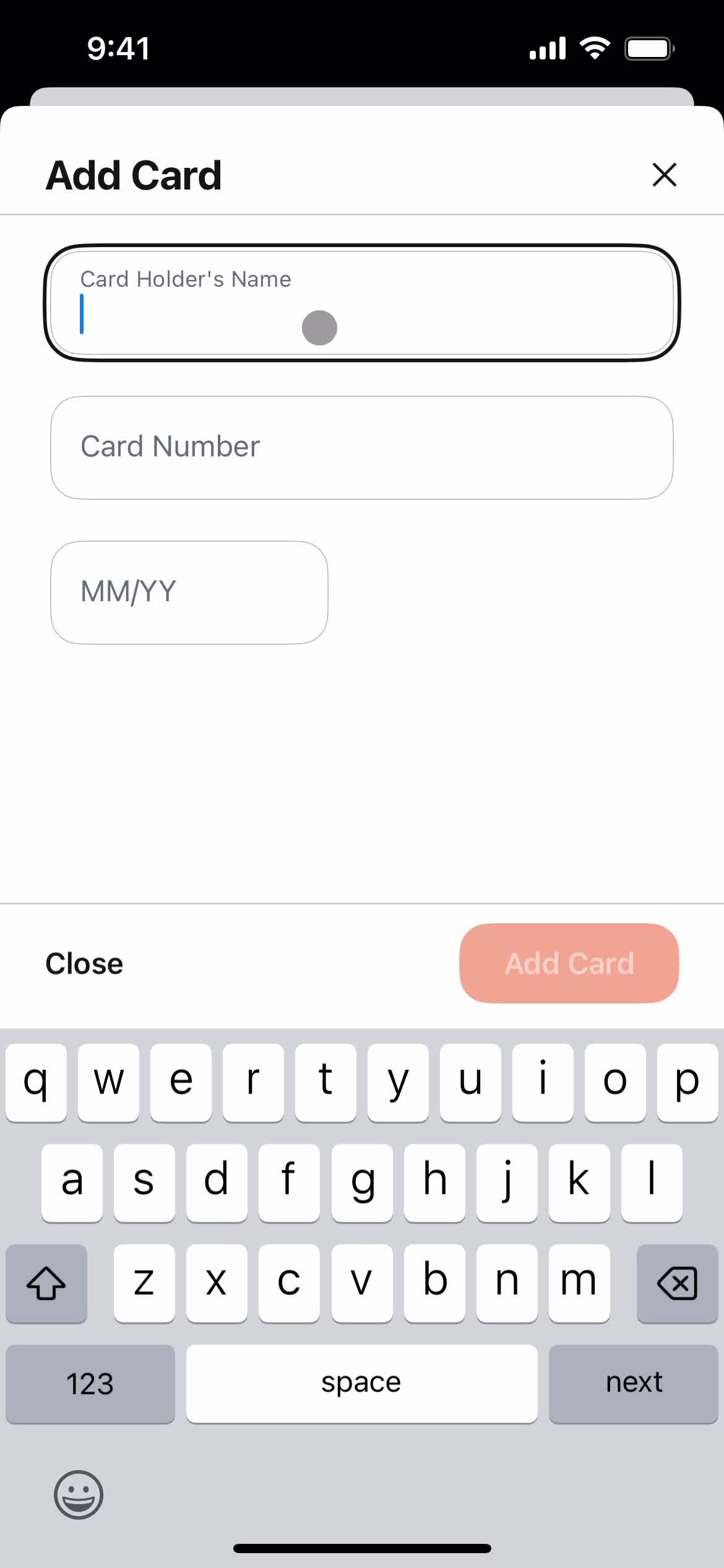 Adding payment details screenshot