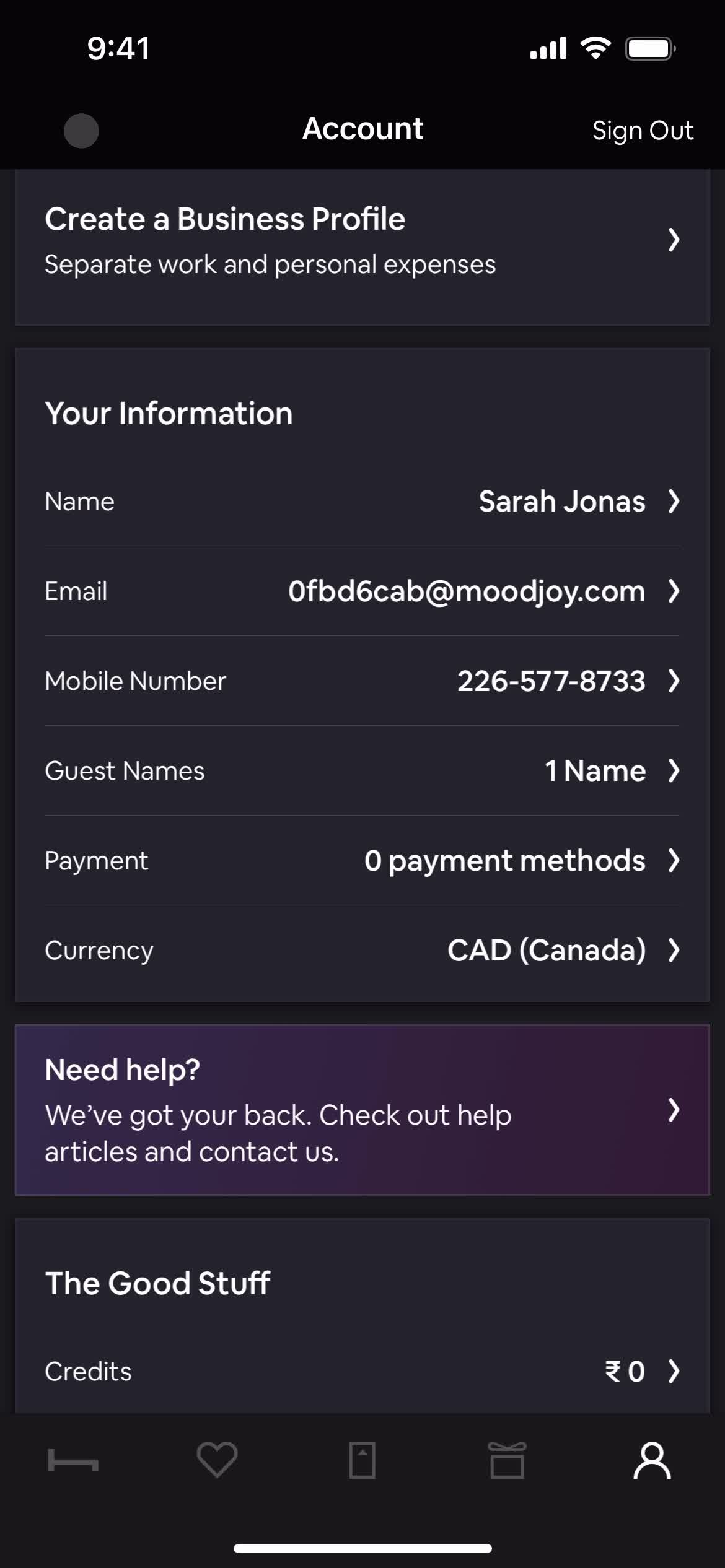 Adding payment details screenshot