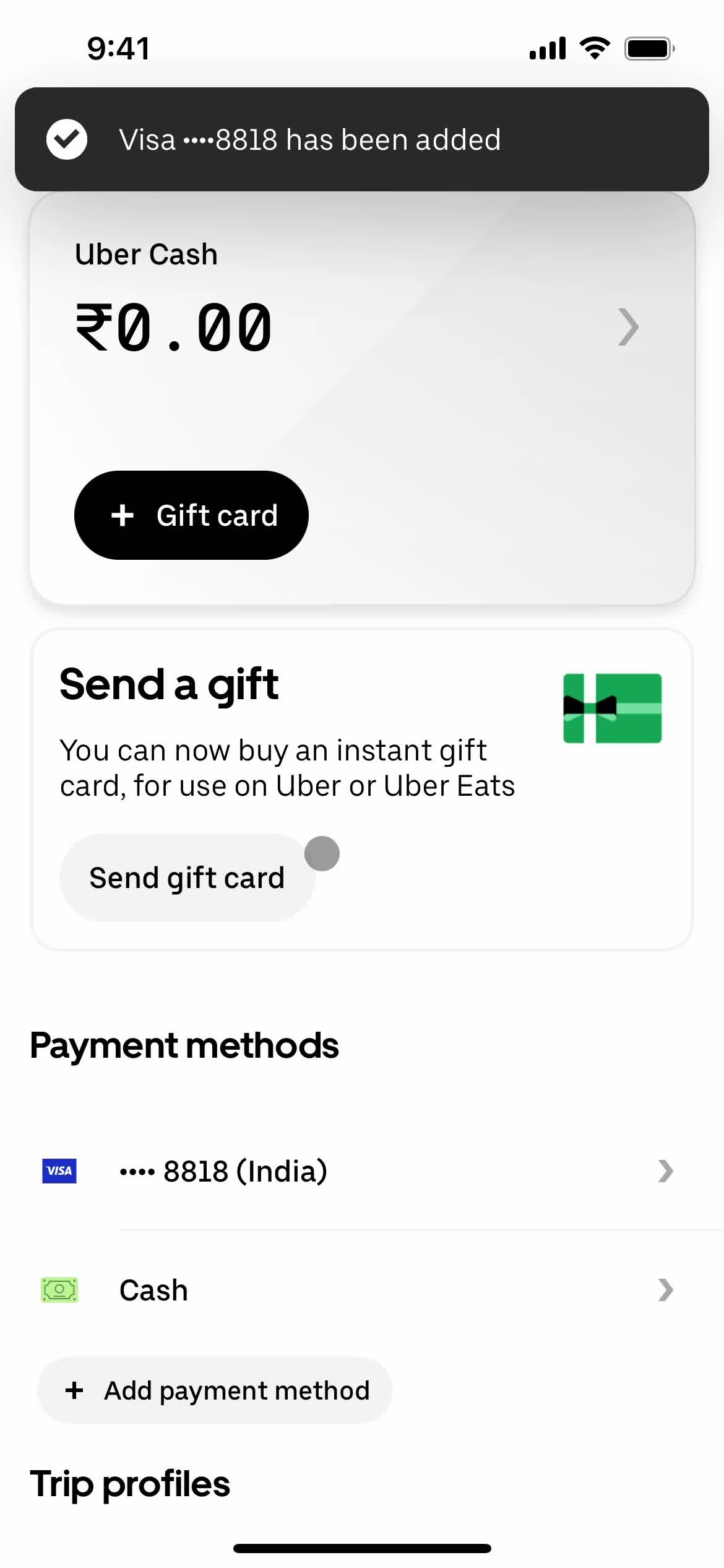 Adding payment details screenshot