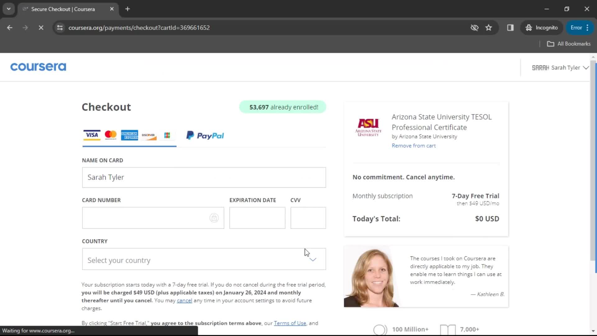 Adding to cart on Coursera video thumbnail