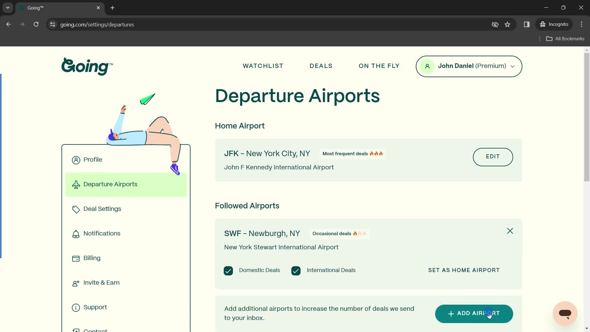 Adding airports screenshot