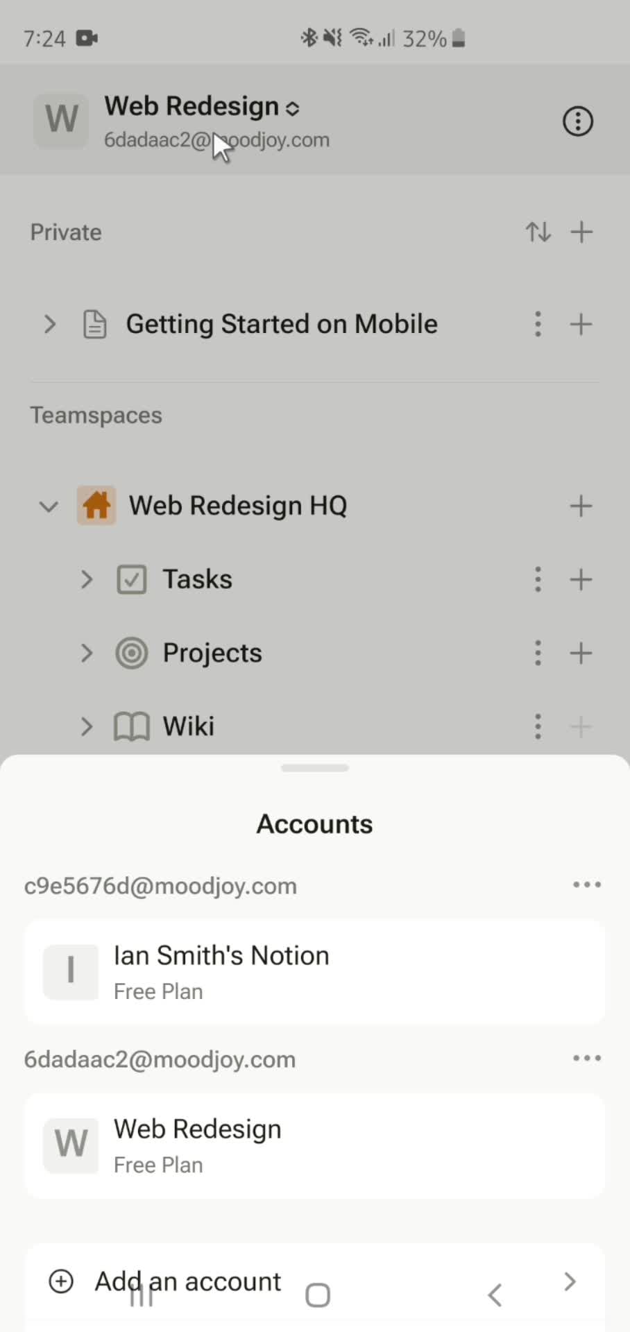 Adding an account screenshot