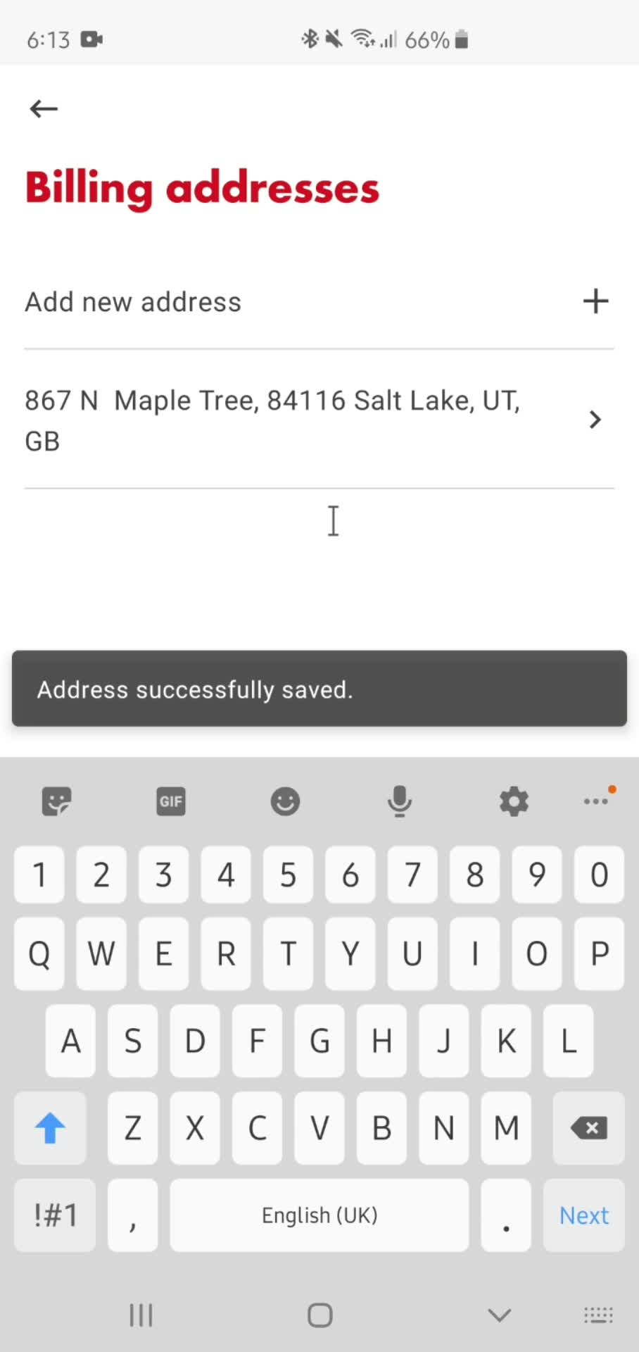 Adding billing address screenshot