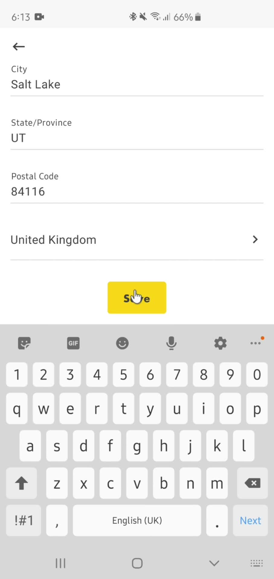 Adding billing address screenshot