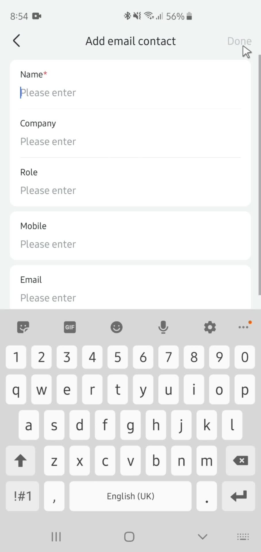 Adding email contact screenshot