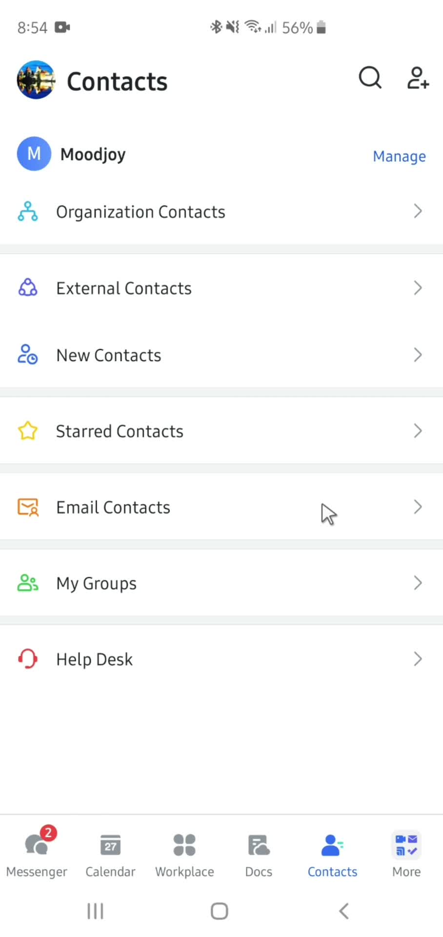 Adding email contact screenshot