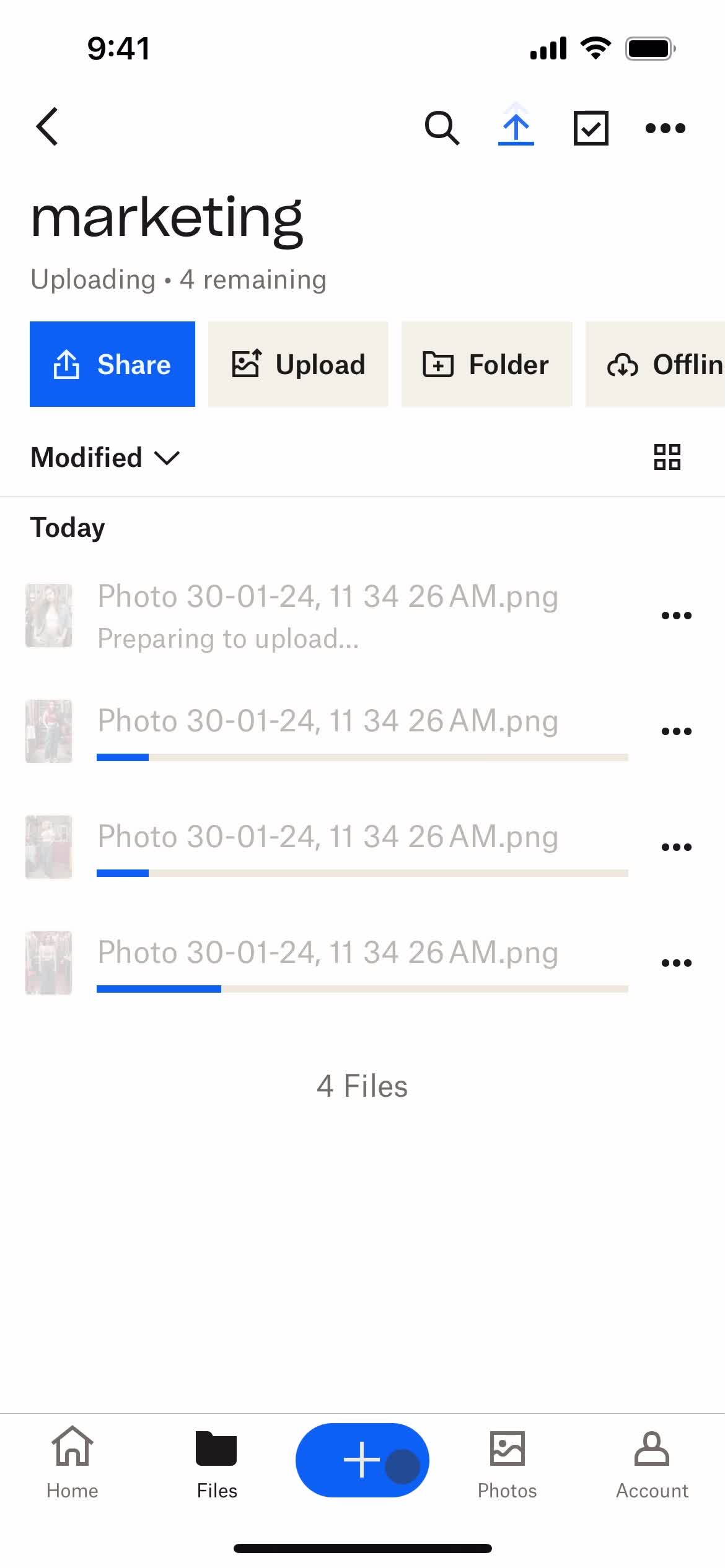 Uploading files screenshot