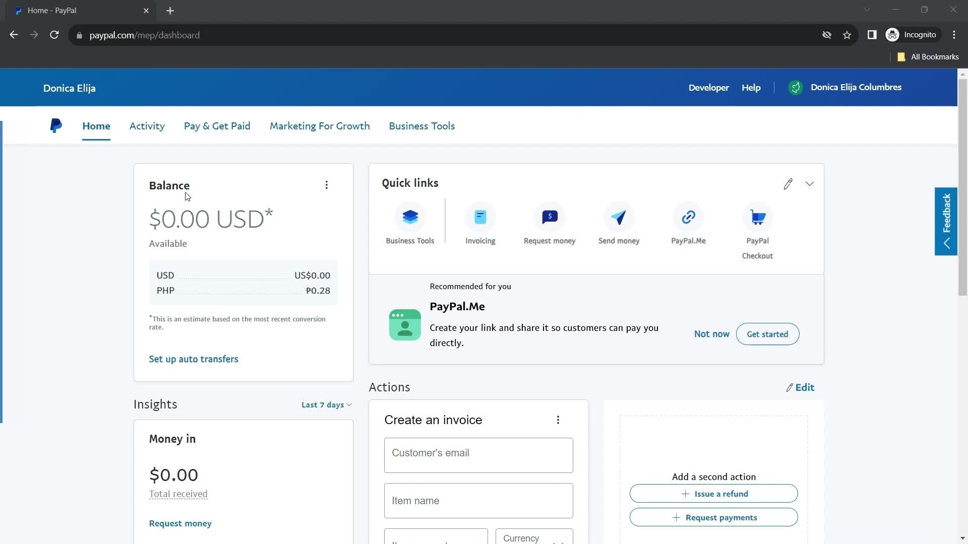 Screenshot of Home on Adding payment details on PayPal user flow