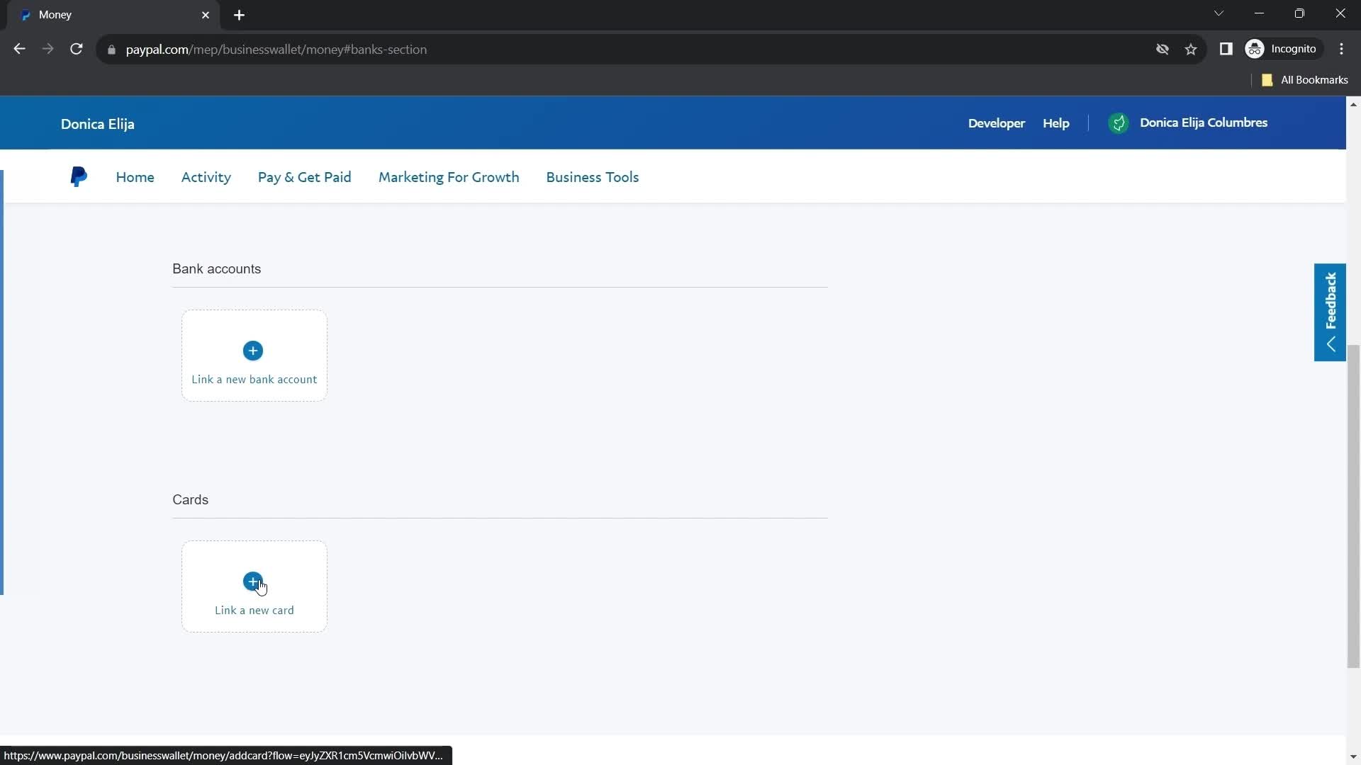 Screenshot of Select payment method on Adding payment details on PayPal user flow