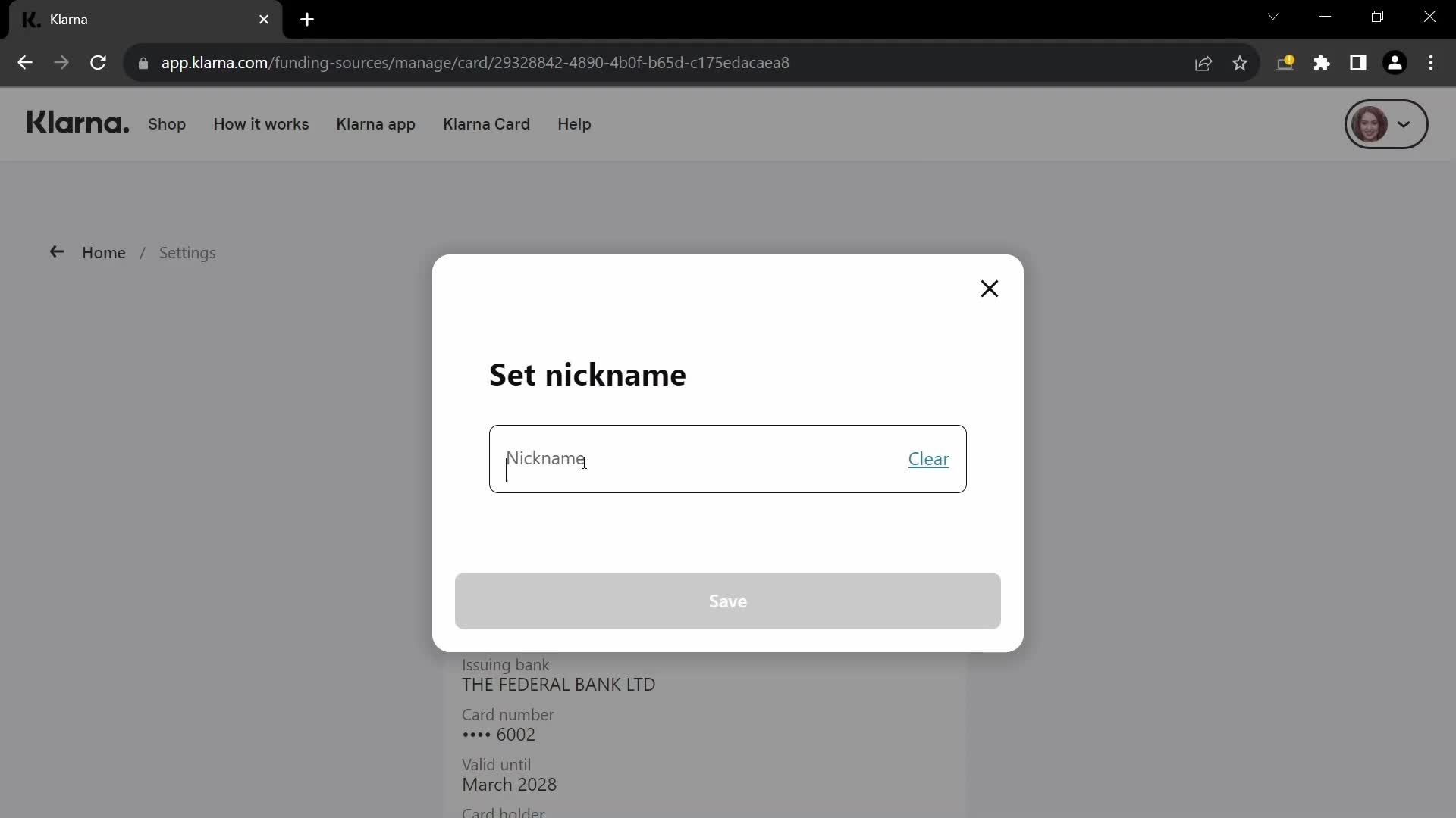 Adding payment details on Klarna video thumbnail