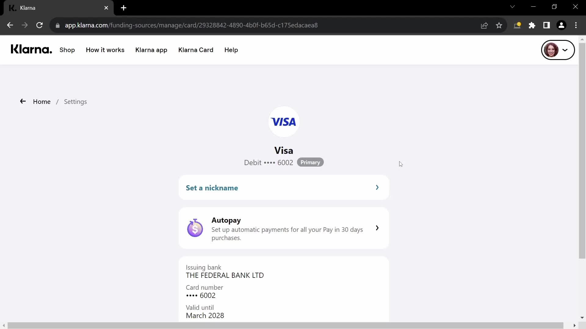 Adding payment details screenshot