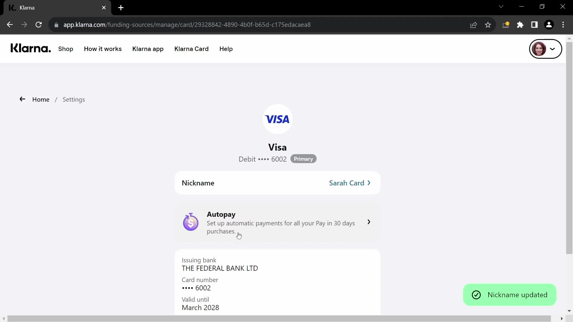 Adding payment details screenshot