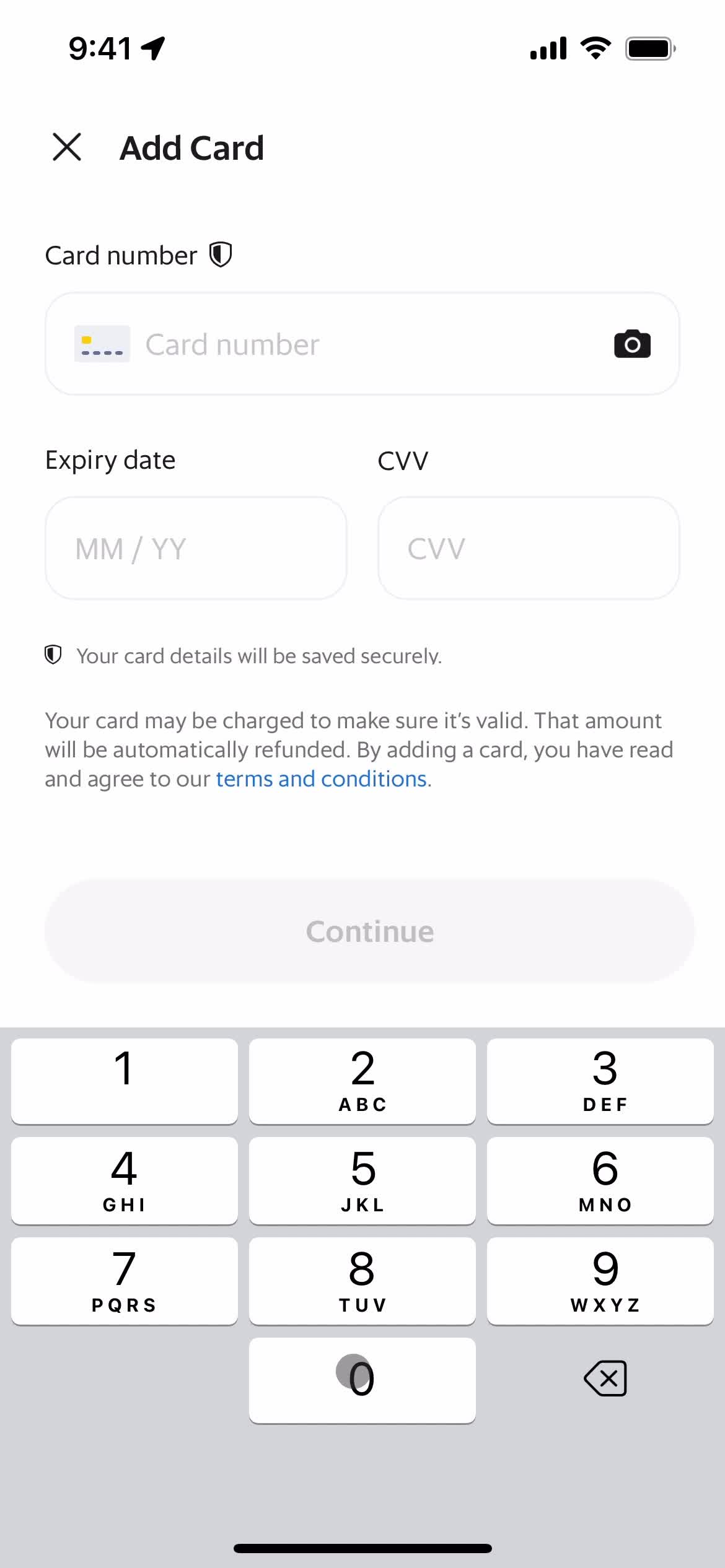 Adding payment details screenshot