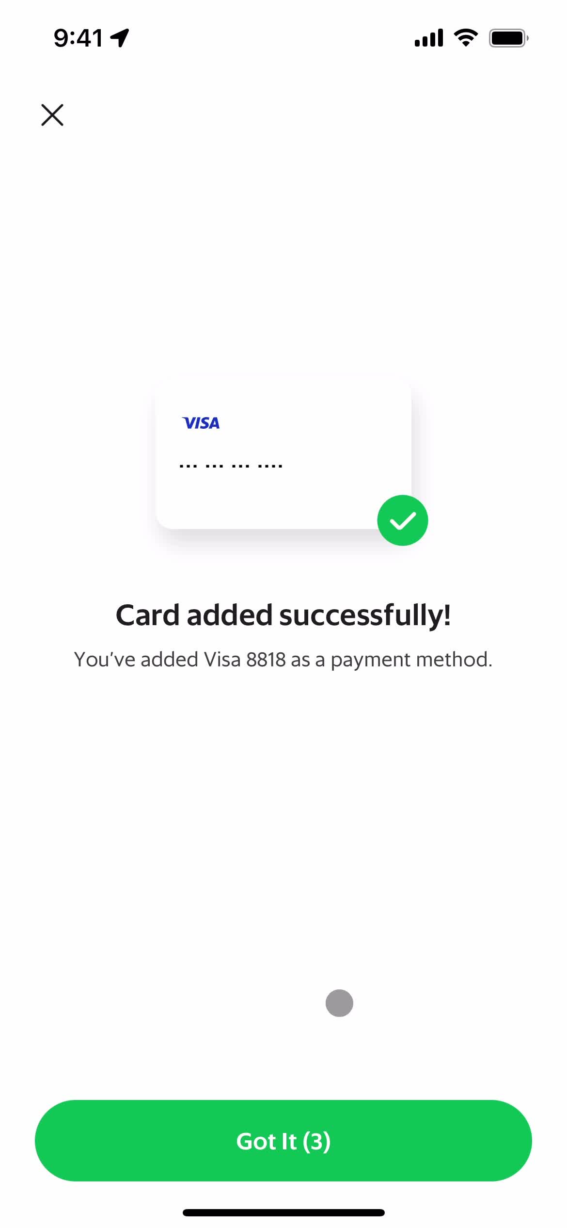 Adding payment details screenshot