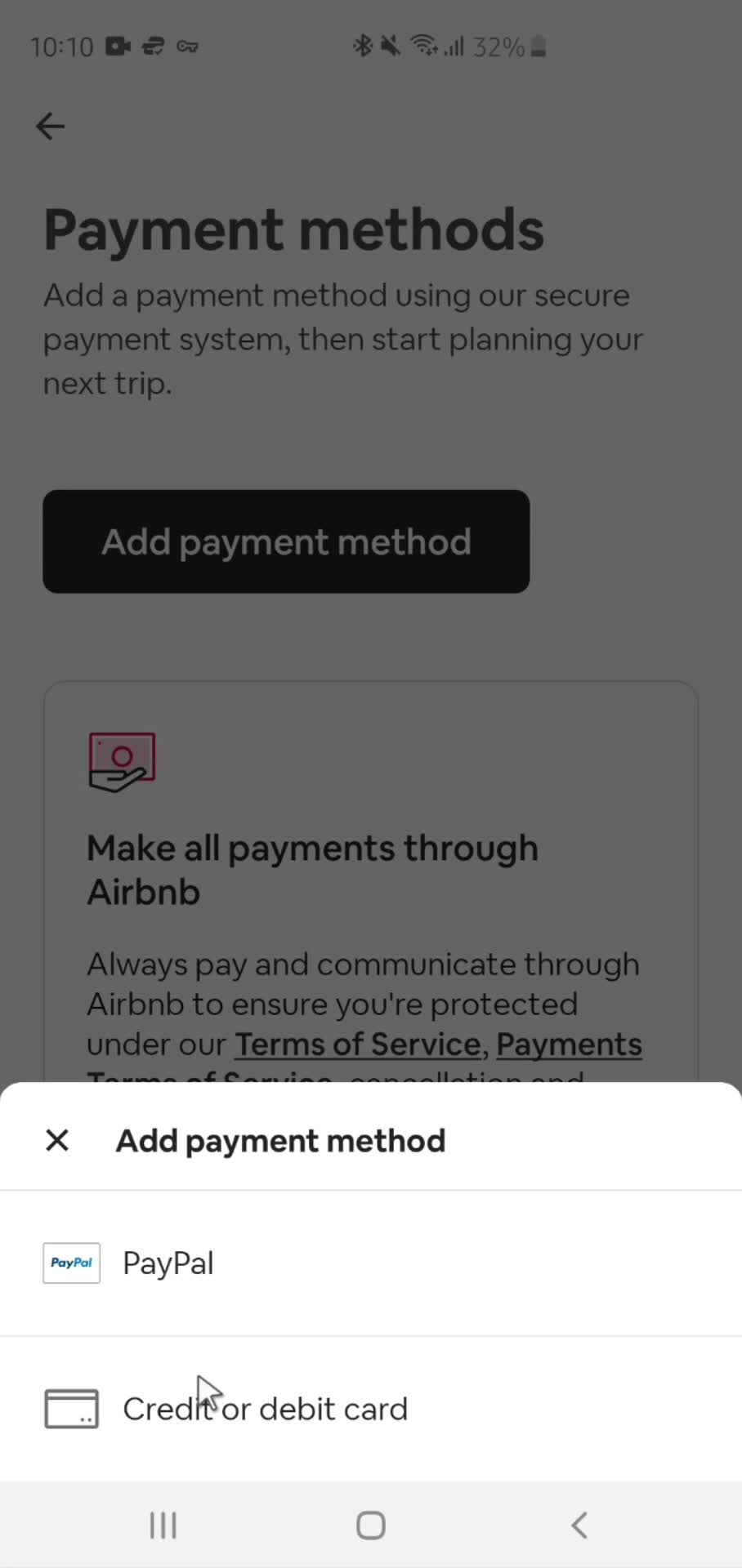 Adding payment details screenshot