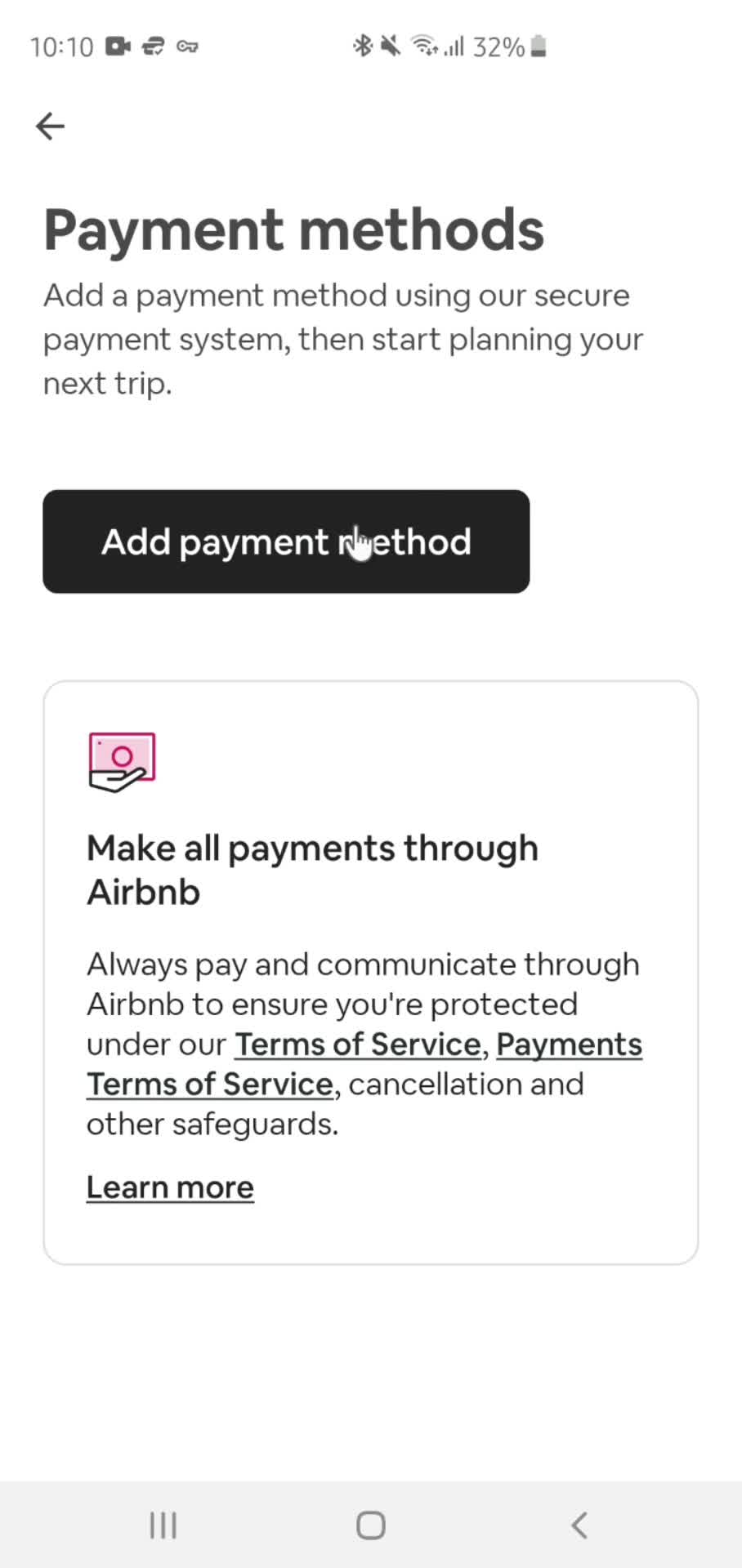 Adding payment details screenshot