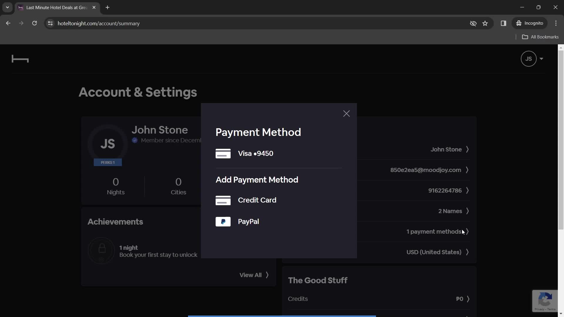 Adding payment details screenshot