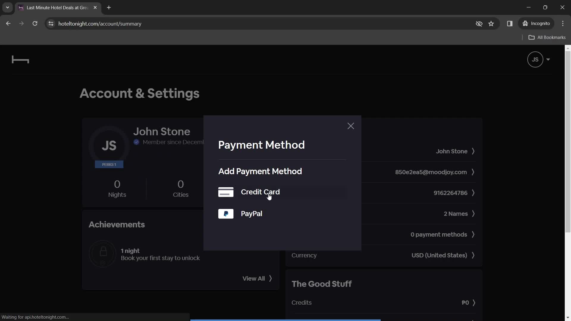 Adding payment details screenshot