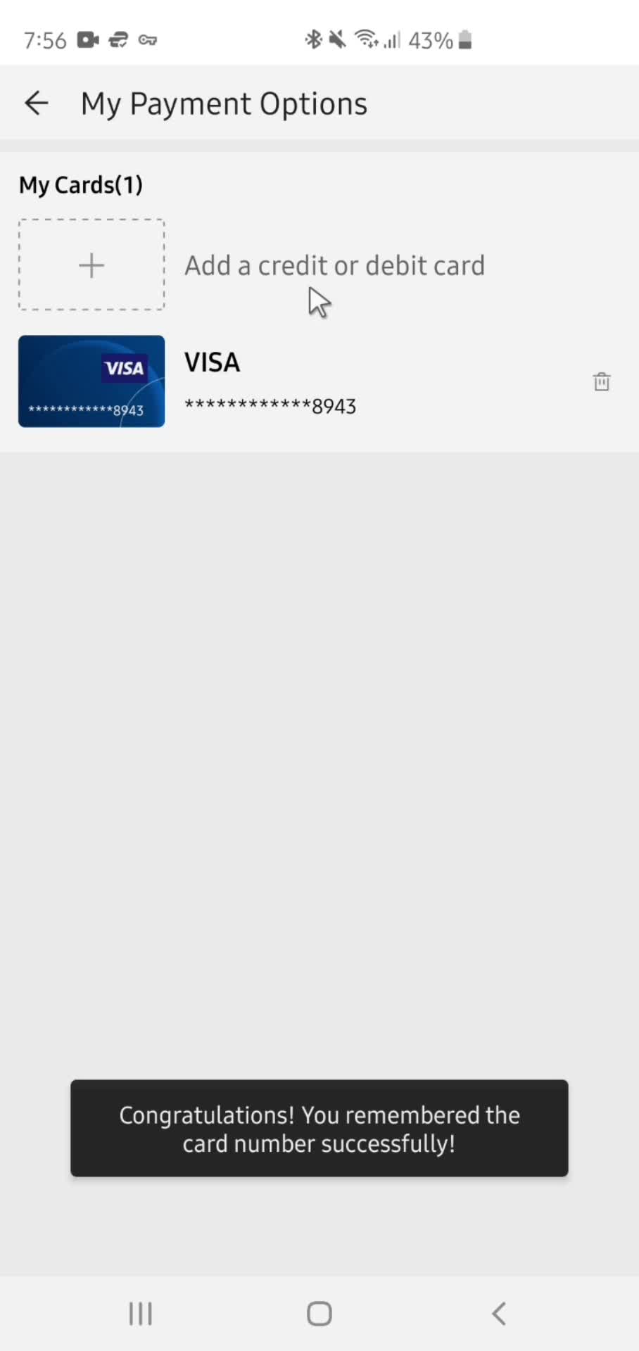 Adding payment details screenshot