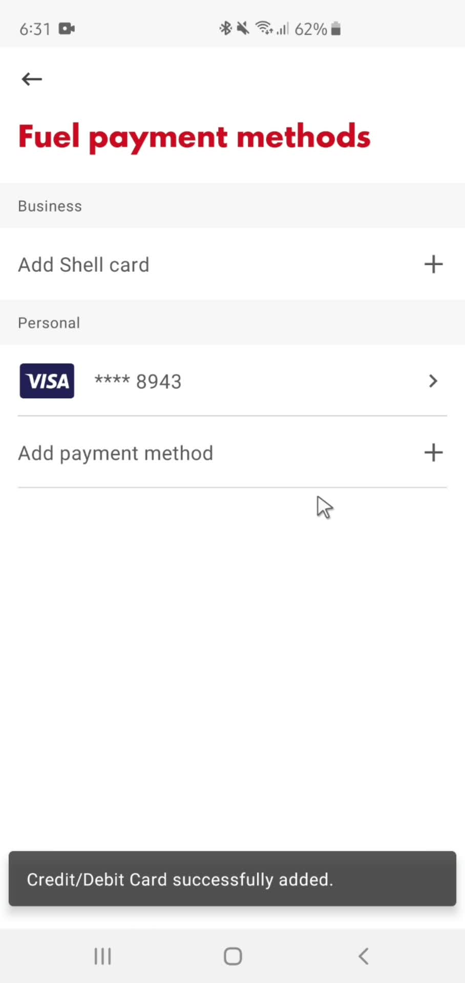 Adding payment details on Shell video thumbnail