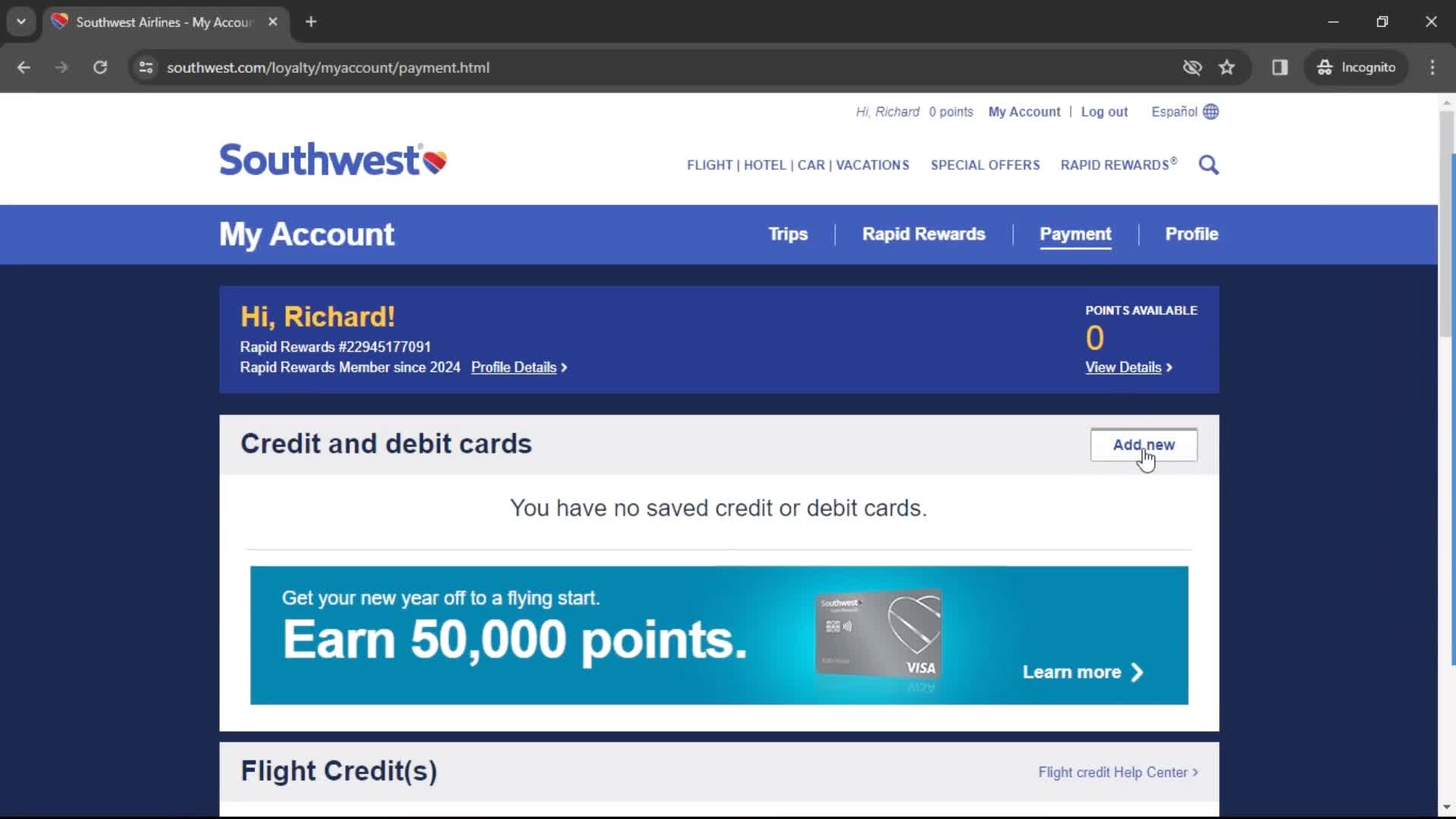 Adding payment details on Southwest Airlines video thumbnail