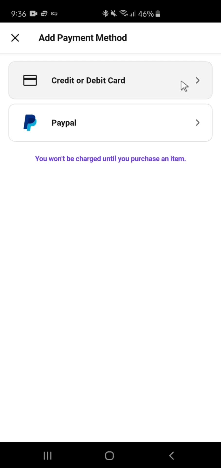 Adding payment details screenshot