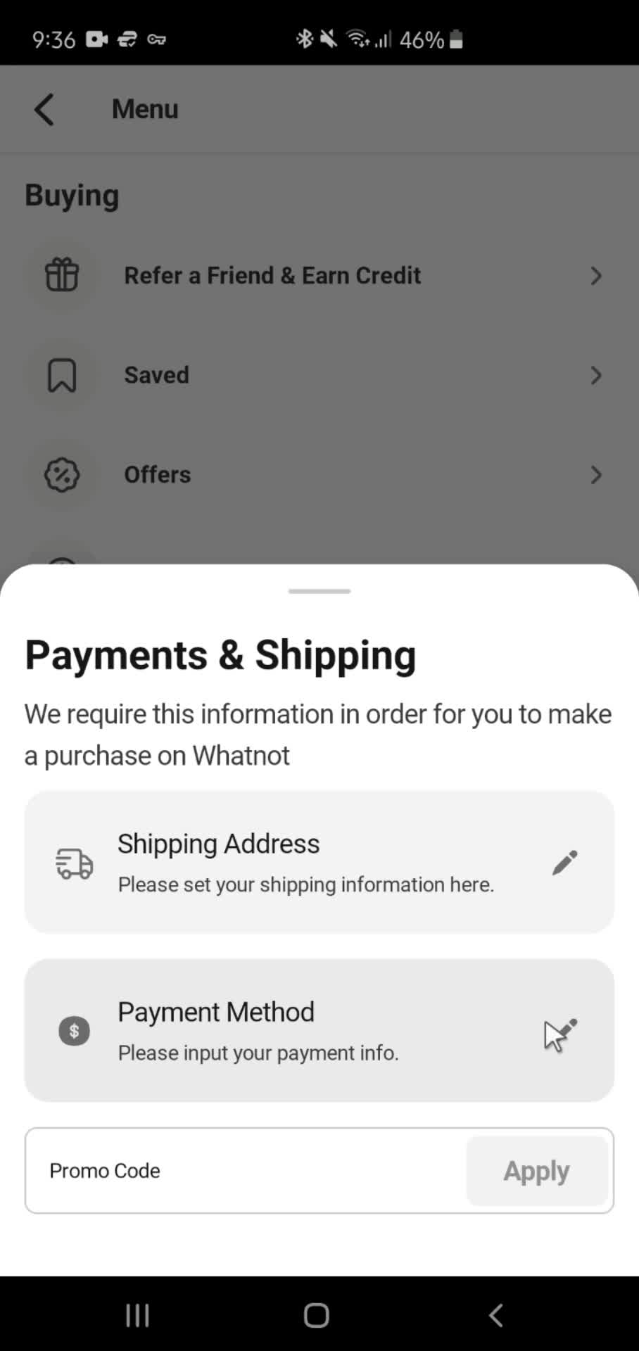 Adding payment details screenshot