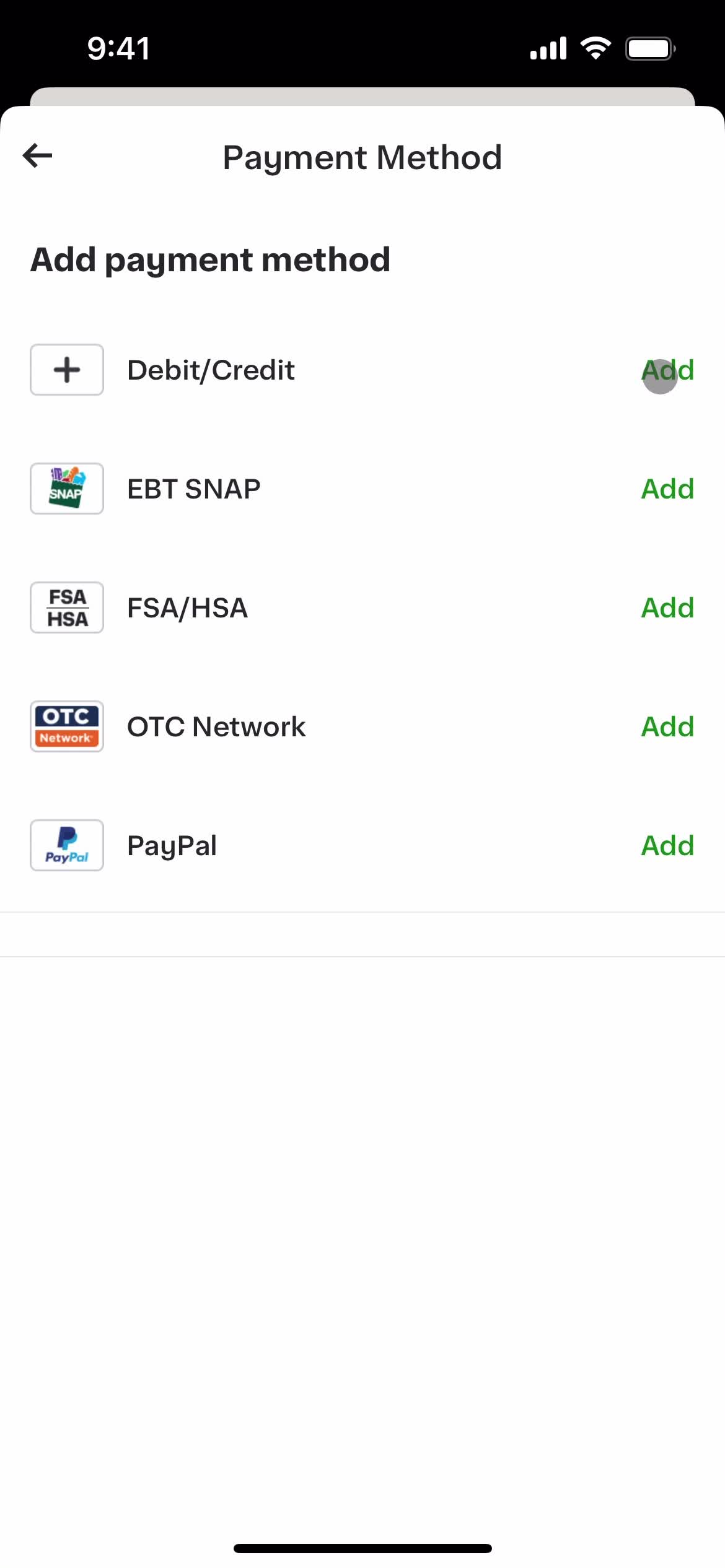 Adding payment details screenshot