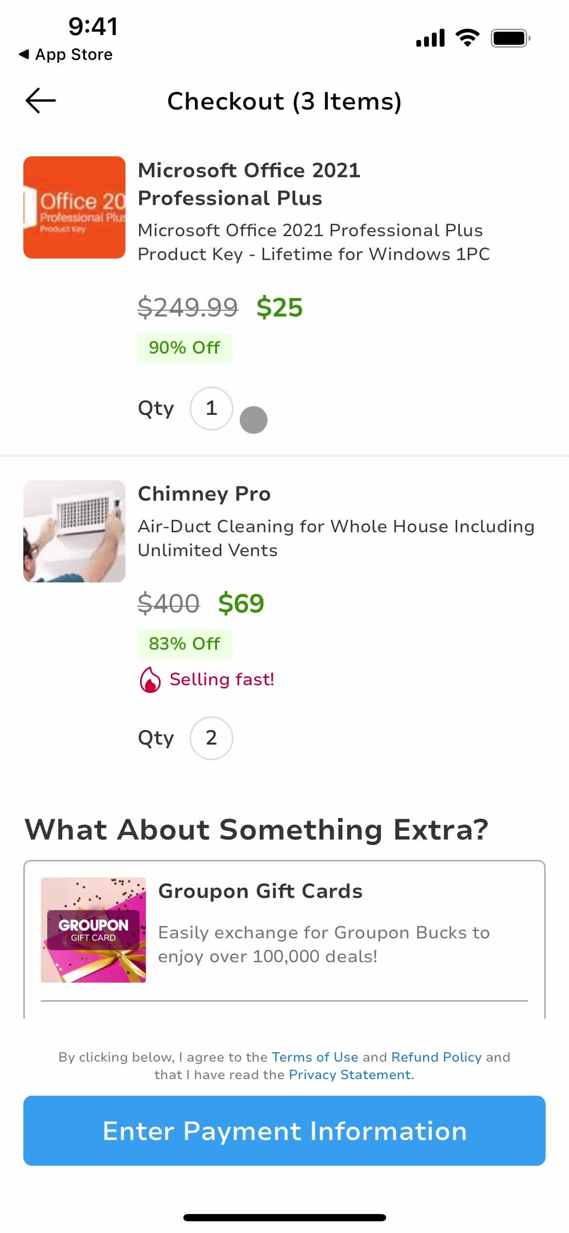 Adding to cart screenshot